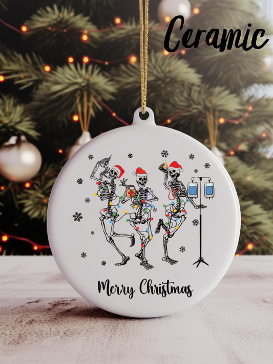 Dancing Skeletons Christmas Ornament | Wood | Ceramic