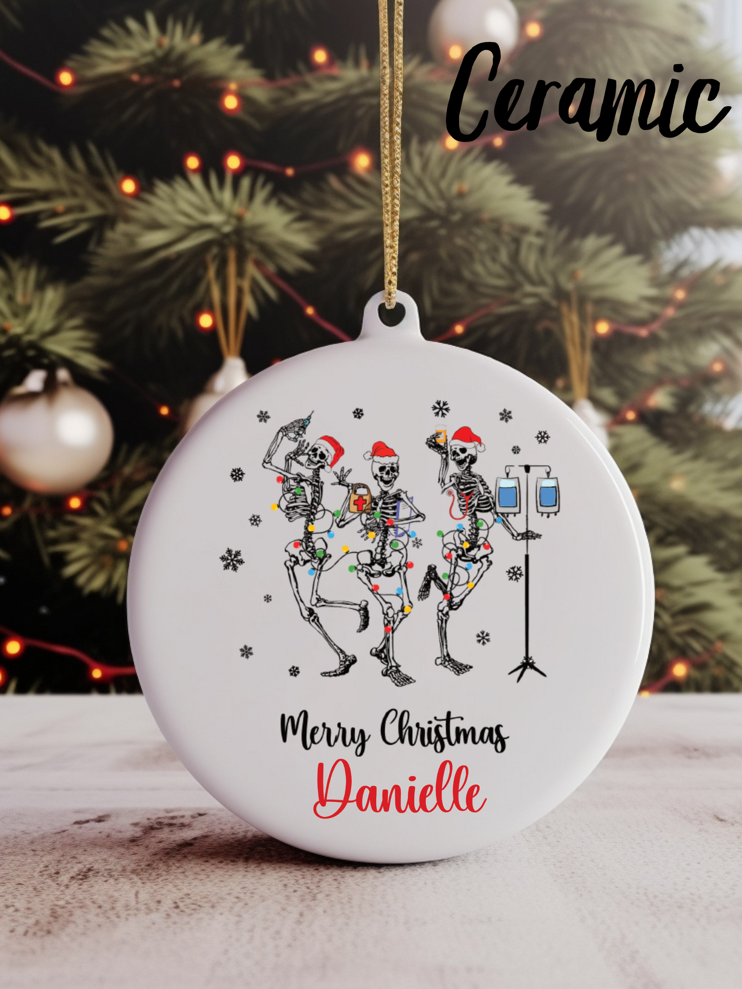 Dancing Skeletons Christmas Ornament | Wood | Ceramic