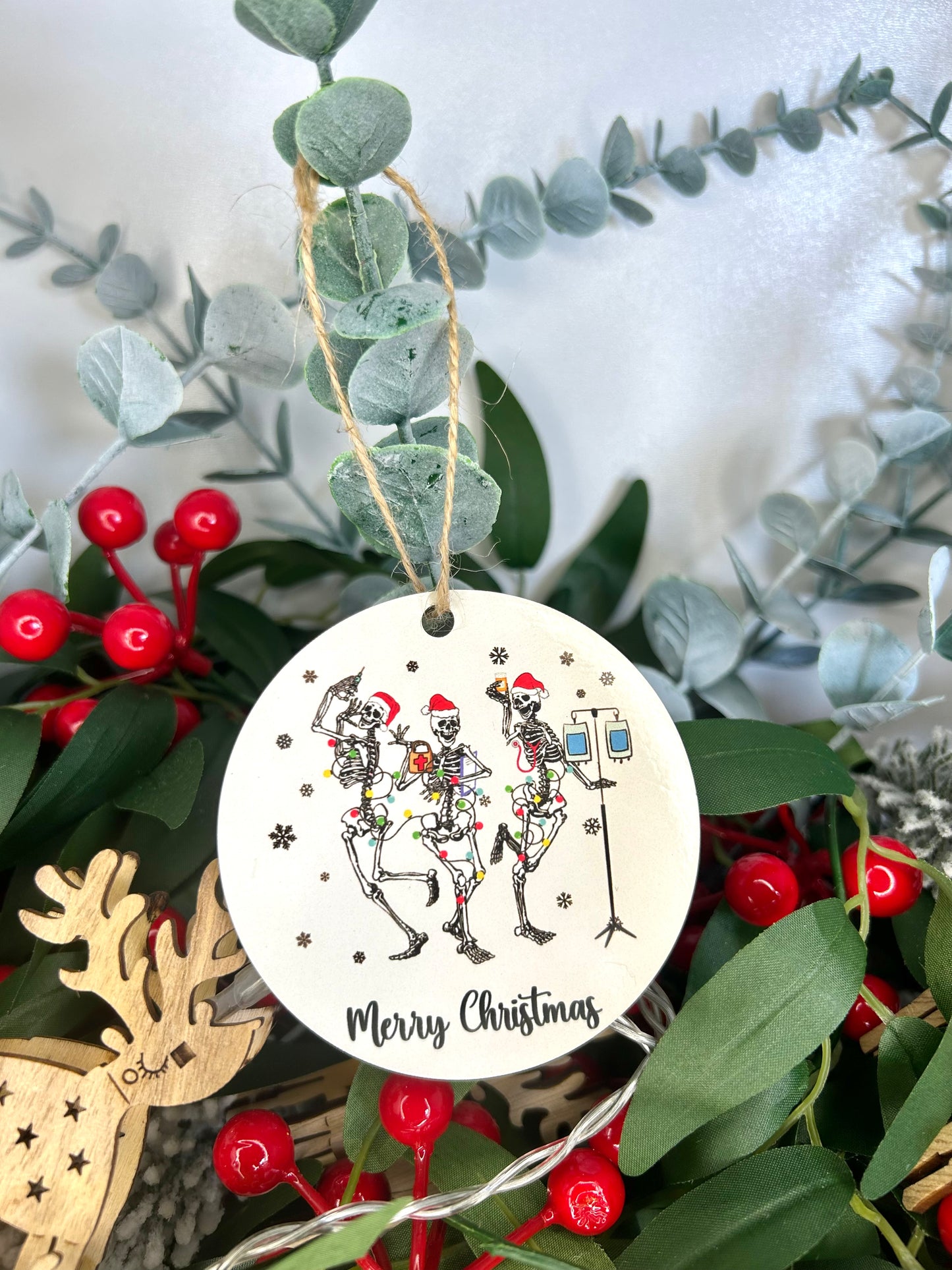 Dancing Skeletons Christmas Ornament | Wood | Ceramic