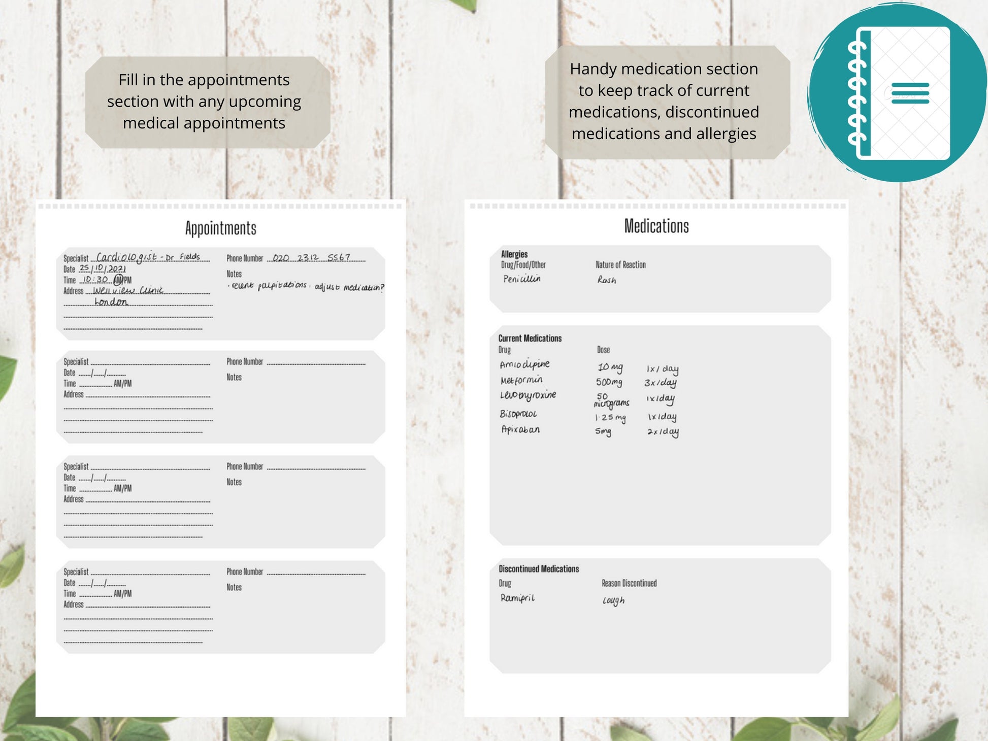 Blood Pressure Log A4 | Blood Pressure Tracker | Printed | Medical Chart | Medical Planner