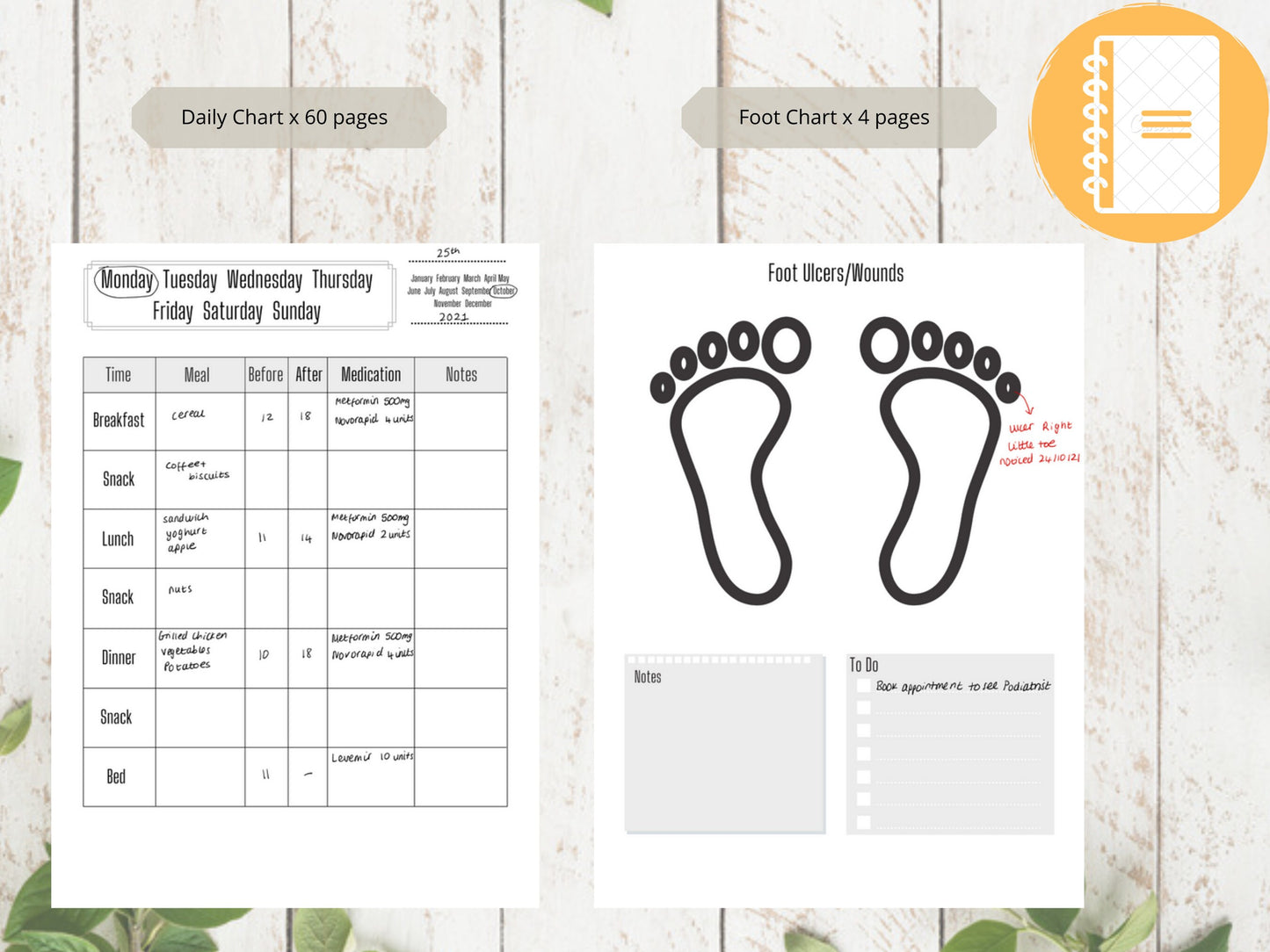 Diabetes Blood Sugar Log A5 | Blood Sugar Tracker | Printed | Medical Chart | Medical Planner