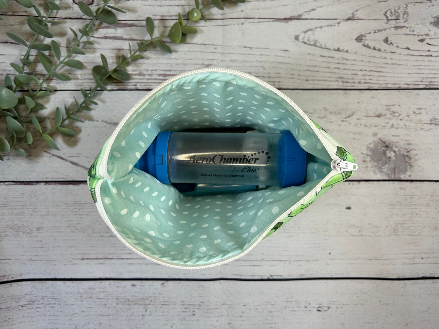 Handmade Inhaler Pattern Medication Bag - Green | Inhaler Pouch | Asthma Bag | Puffer Pouch