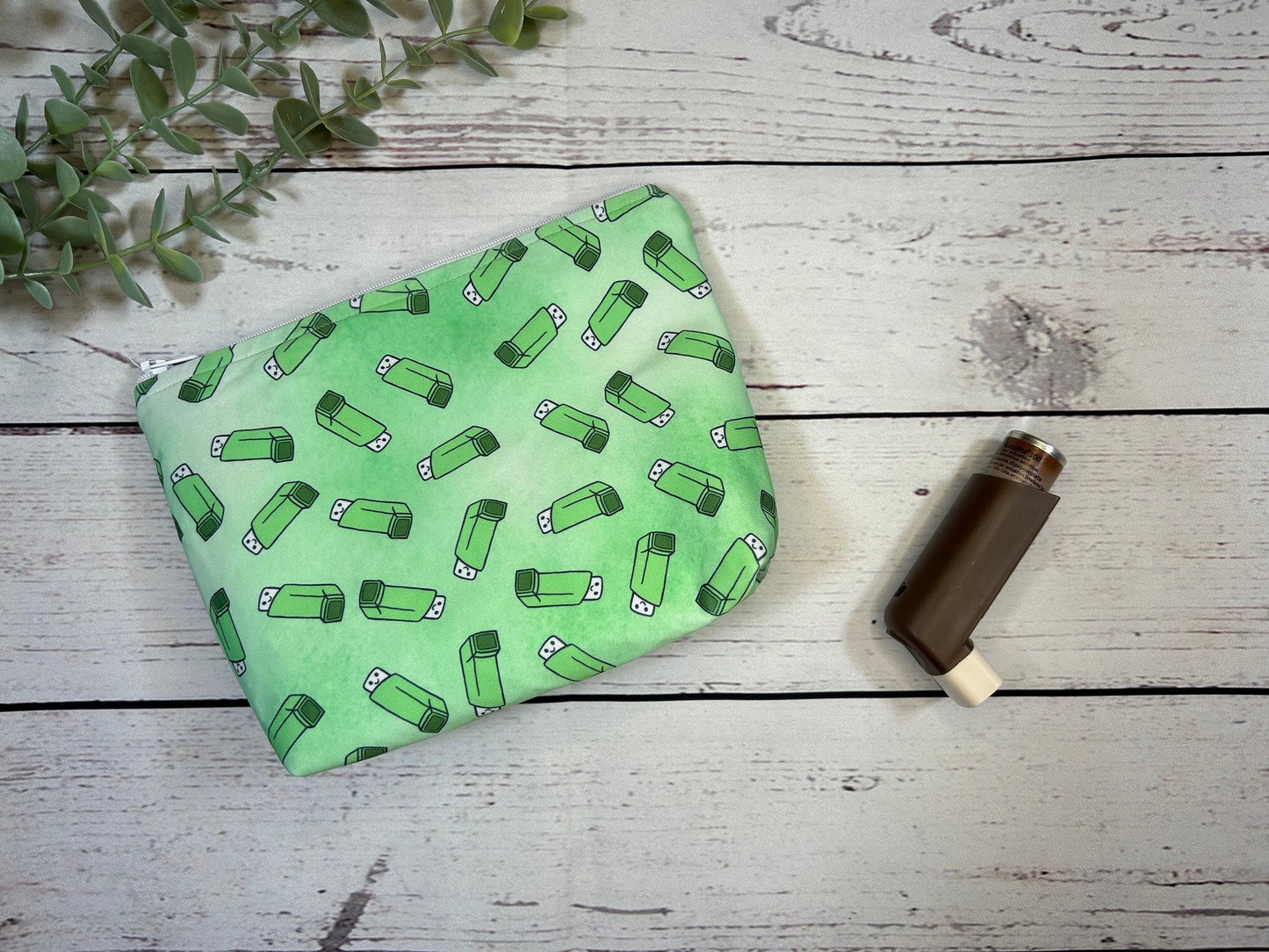 Handmade Inhaler Pattern Medication Bag - Green | Inhaler Pouch | Asthma Bag | Puffer Pouch