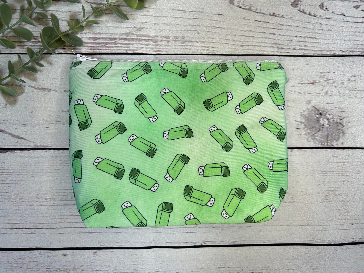 Handmade Inhaler Pattern Medication Bag - Green | Inhaler Pouch | Asthma Bag | Puffer Pouch