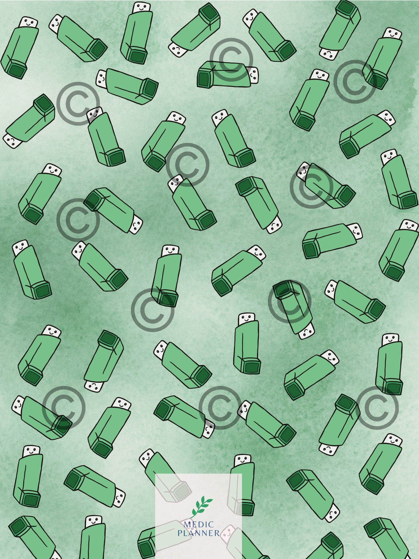 Handmade Inhaler Pattern Medication Bag - Green | Inhaler Pouch | Asthma Bag | Puffer Pouch