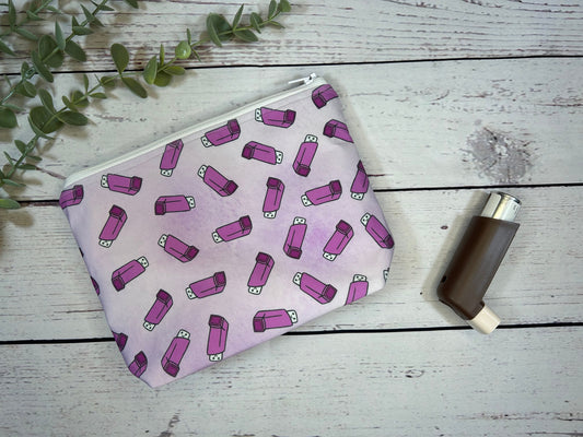 Handmade Inhaler Pattern Medication Bag - Pink | Inhaler Pouch | Asthma Bag | Puffer Pouch
