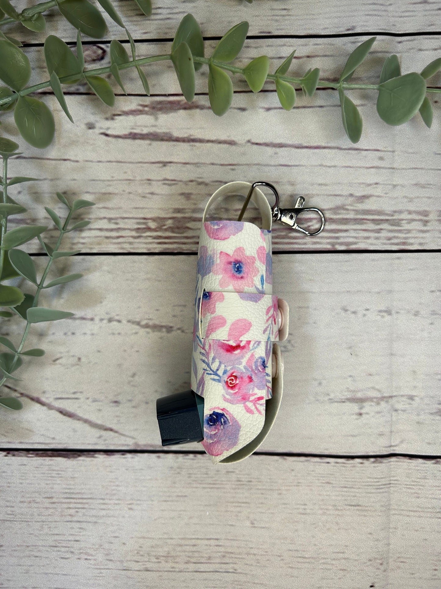 Faux Leather Inhaler Holder - Purple Flowers/Daisy | Inhaler Case | Asthma Inhaler Holder | Asthma Pump Cover | Keychain