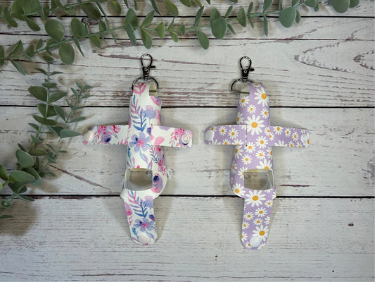 Faux Leather Inhaler Holder - Purple Flowers/Daisy | Inhaler Case | Asthma Inhaler Holder | Asthma Pump Cover | Keychain