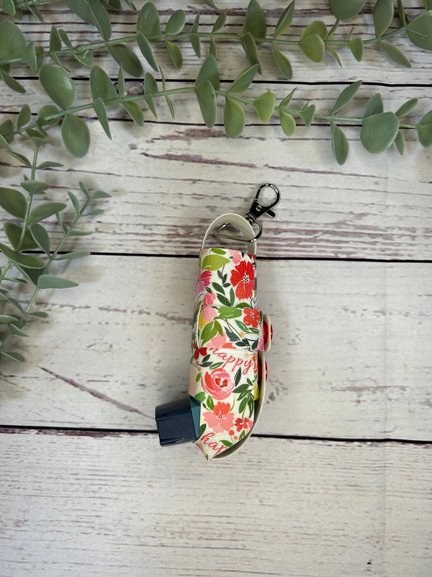 Faux Leather Inhaler Holder - Pink Flowers | Inhaler Case | Asthma Inhaler Holder | Asthma Pump Cover | Keychain