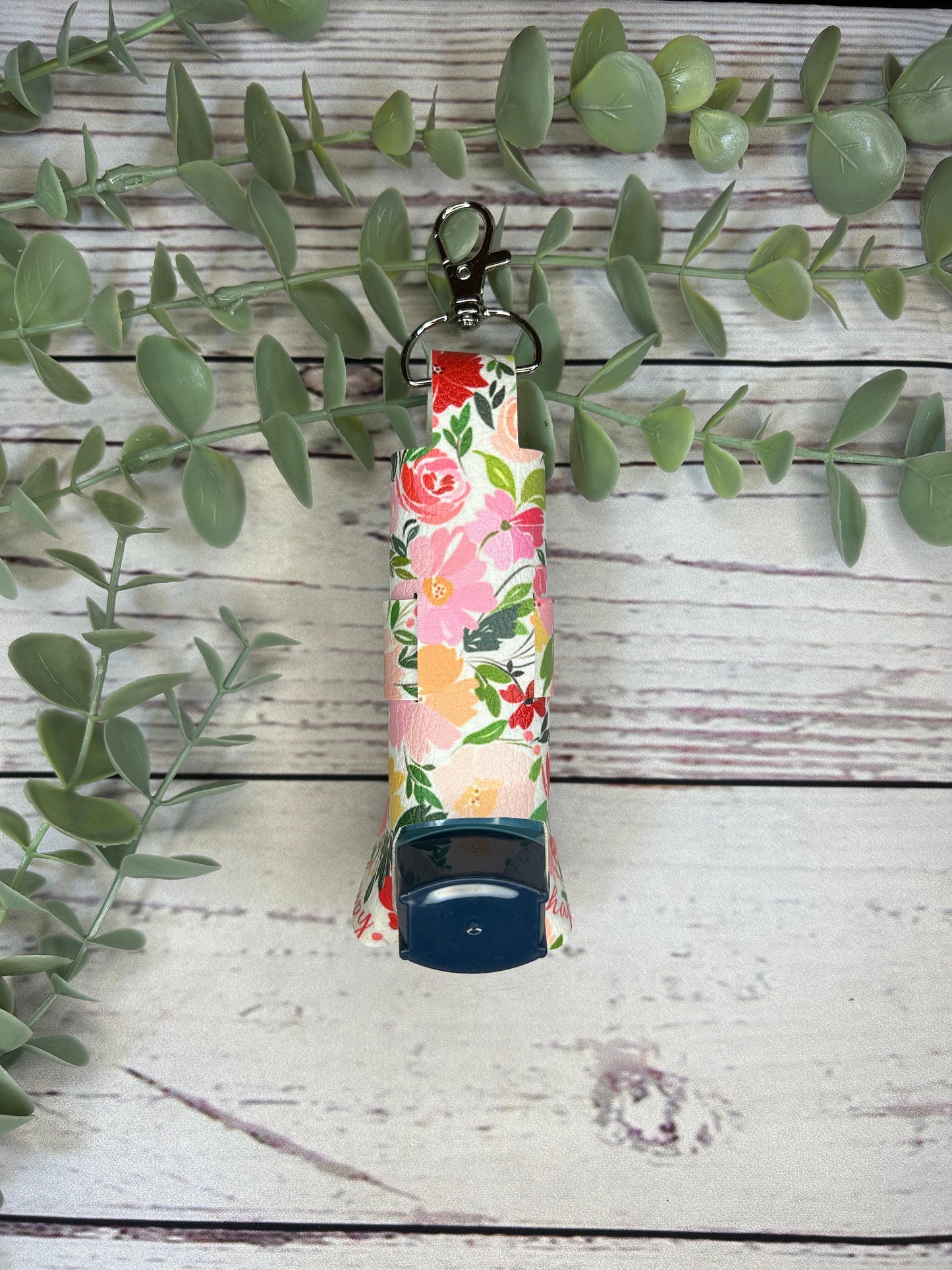 Faux Leather Inhaler Holder - Pink Flowers | Inhaler Case | Asthma Inhaler Holder | Asthma Pump Cover | Keychain