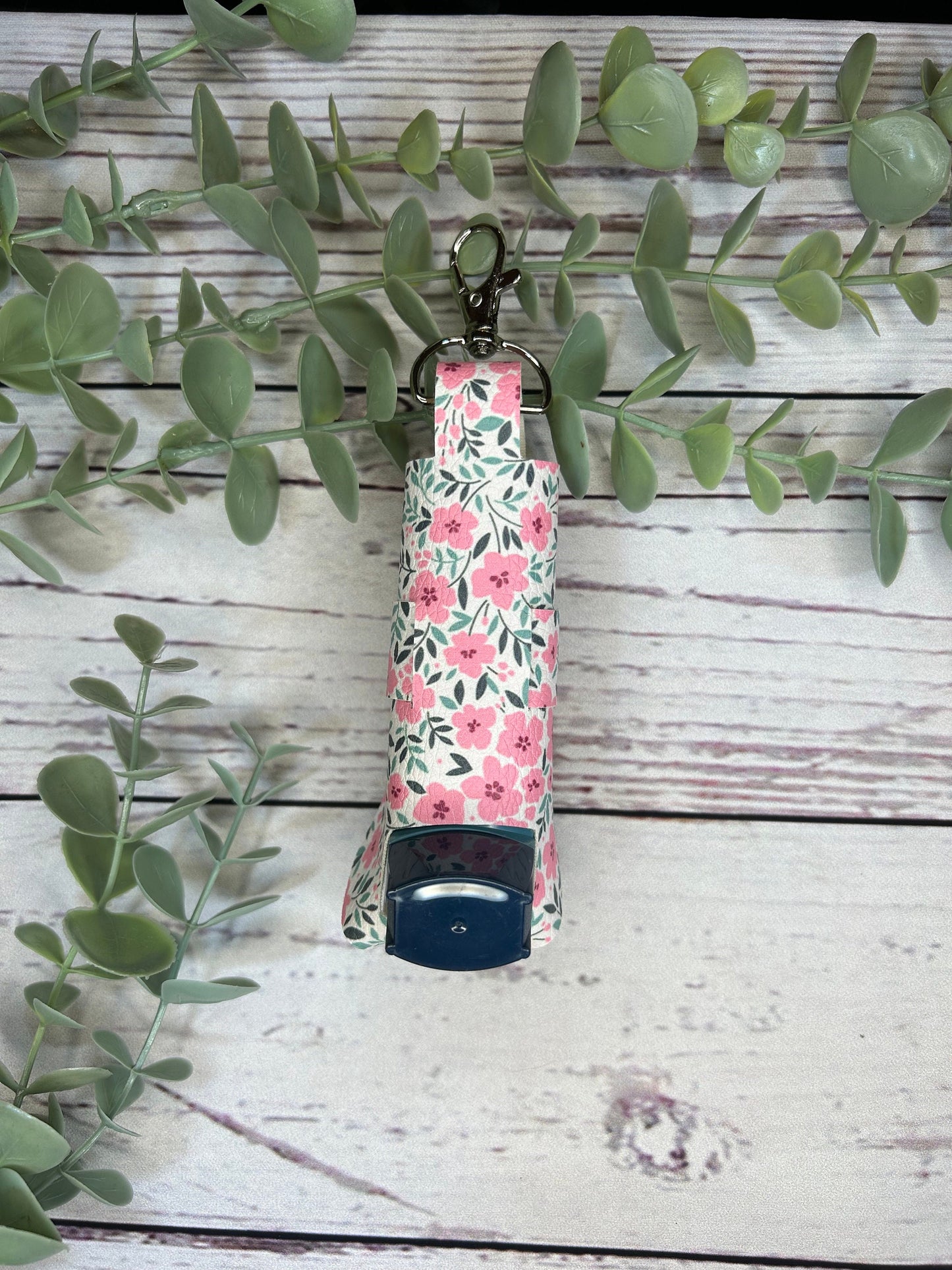 Faux Leather Inhaler Holder - Pink Flowers | Inhaler Case | Asthma Inhaler Holder | Asthma Pump Cover | Keychain