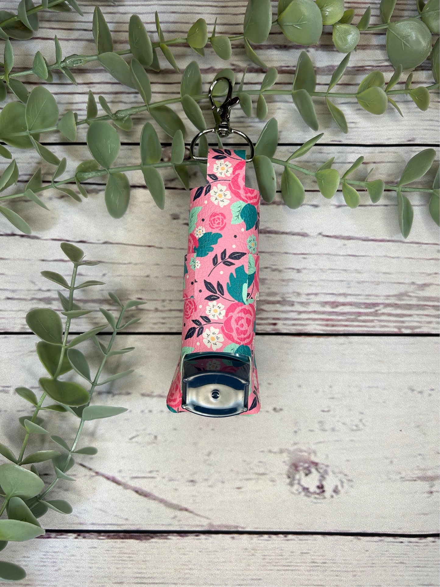 Faux Leather Inhaler Holder - Pink Flowers | Inhaler Case | Asthma Inhaler Holder | Asthma Pump Cover | Keychain
