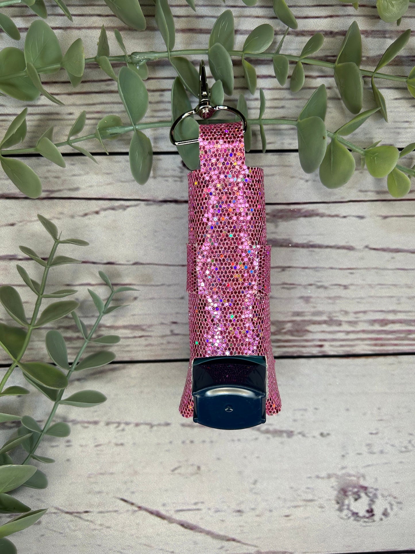 Faux Leather Inhaler Holder - Pink/Pink Glitter | Inhaler Case | Asthma Inhaler Holder | Asthma Pump Cover | Keychain