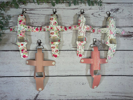 Faux Leather Inhaler Holder - LIMITED EDITION - Pink and White Flowers/Pink/Pink Glitter | Inhaler Case | Asthma Inhaler Holder | Keychain