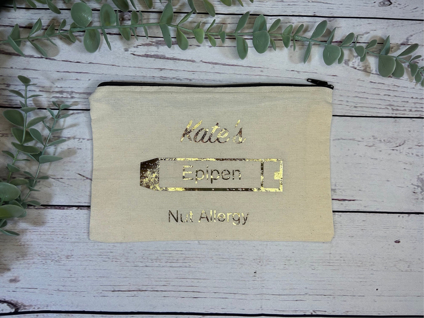 Personalised Cotton Canvas Epipen Bag | Epipen Pouch | Cotton | Medication Bag | Pink, Purple Holographic Vinyl