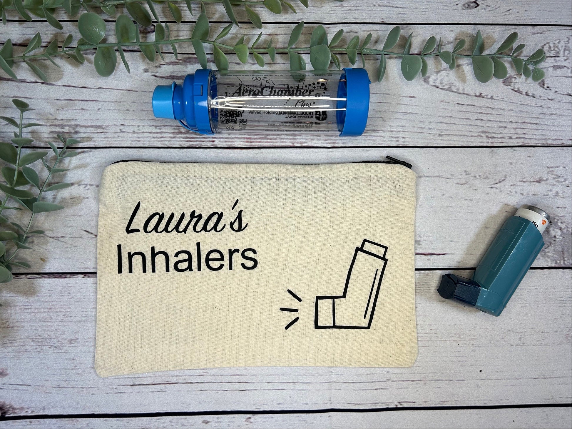 Personalised Cotton Canvas Inhaler Bag | Cotton | Inhaler Pouch | Medication Bag