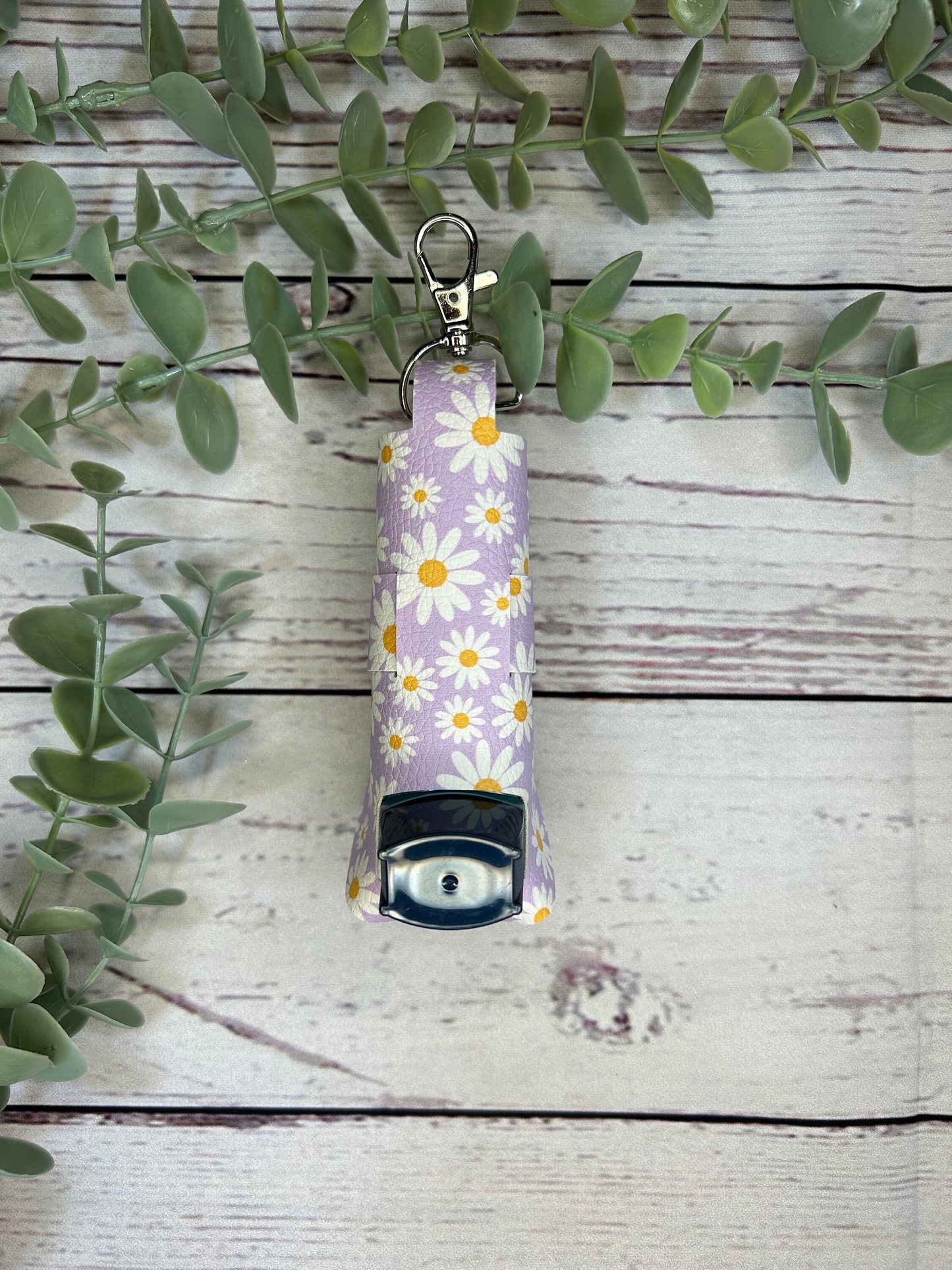 Faux Leather Inhaler Holder - Purple Flowers/Daisy | Inhaler Case | Asthma Inhaler Holder | Asthma Pump Cover | Keychain