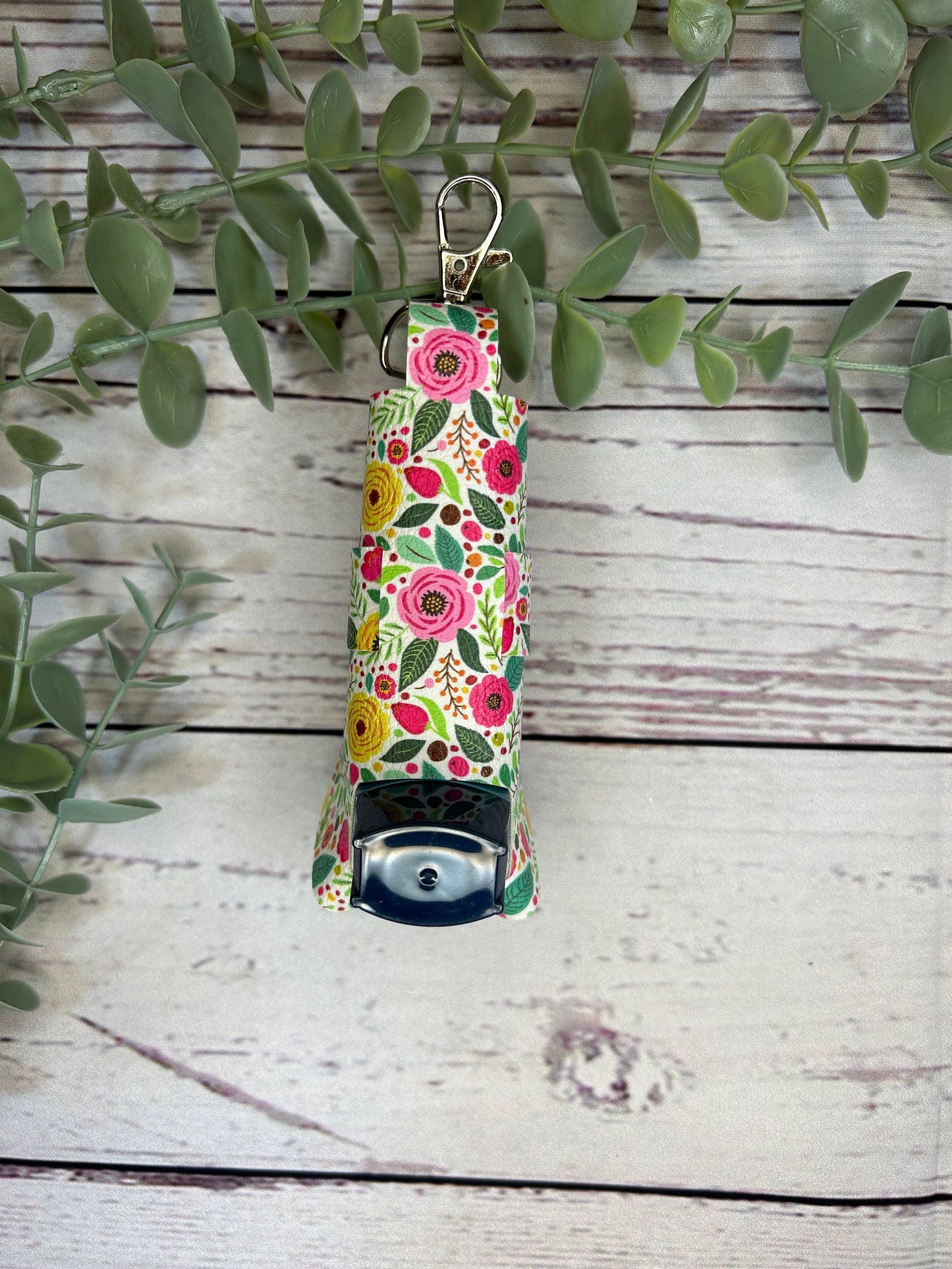 Faux Leather Inhaler Holder - Pink Flowers | Inhaler Case | Asthma Inhaler Holder | Asthma Pump Cover | Keychain