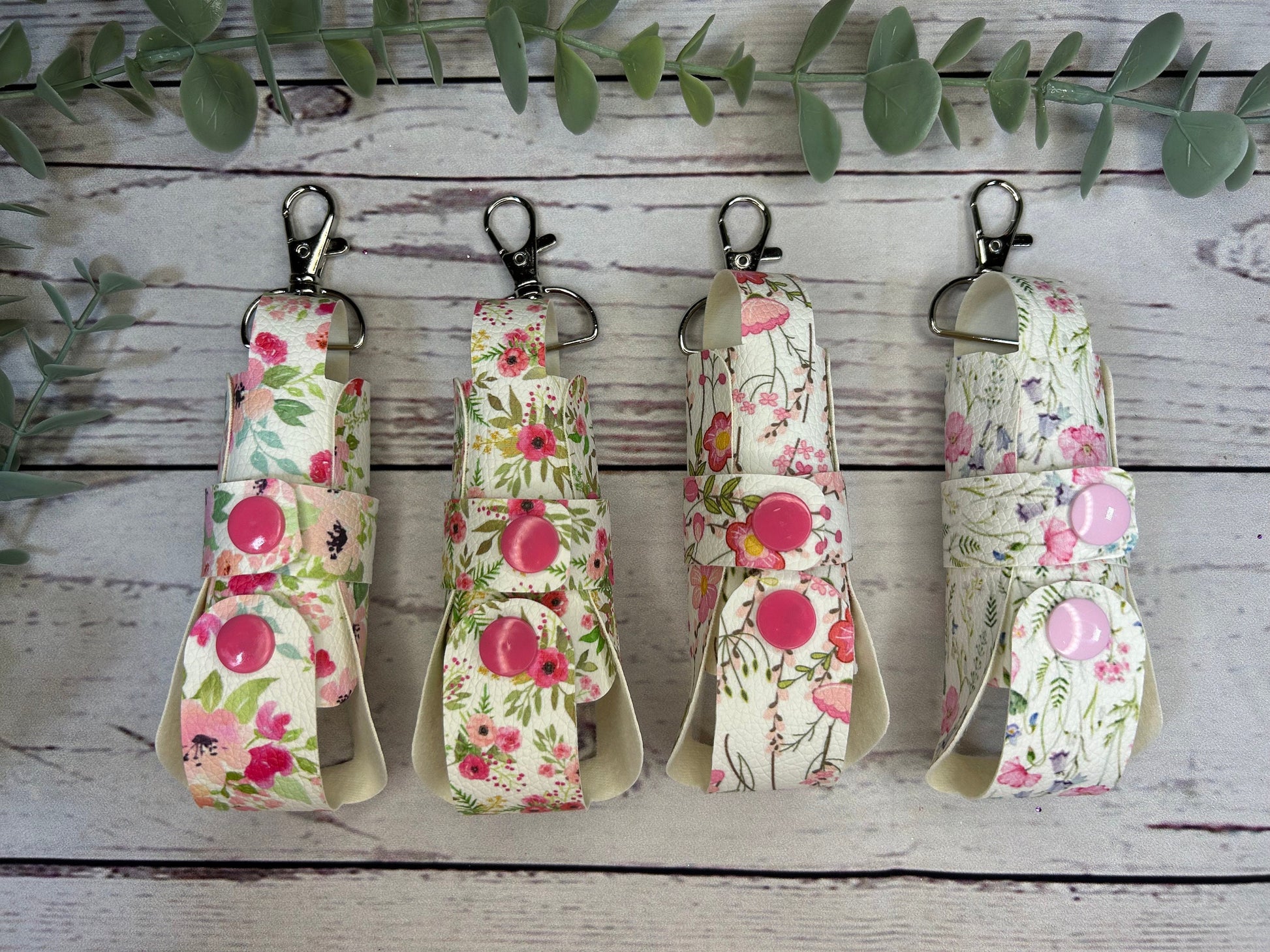 Faux Leather Inhaler Holder - LIMITED EDITION - Pink and White Flowers/Pink/Pink Glitter | Inhaler Case | Asthma Inhaler Holder | Keychain