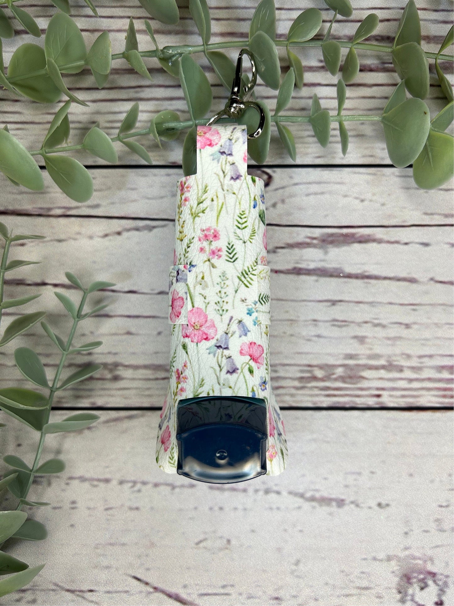 Faux Leather Inhaler Holder - LIMITED EDITION - Pink and White Flowers/Pink/Pink Glitter | Inhaler Case | Asthma Inhaler Holder | Keychain