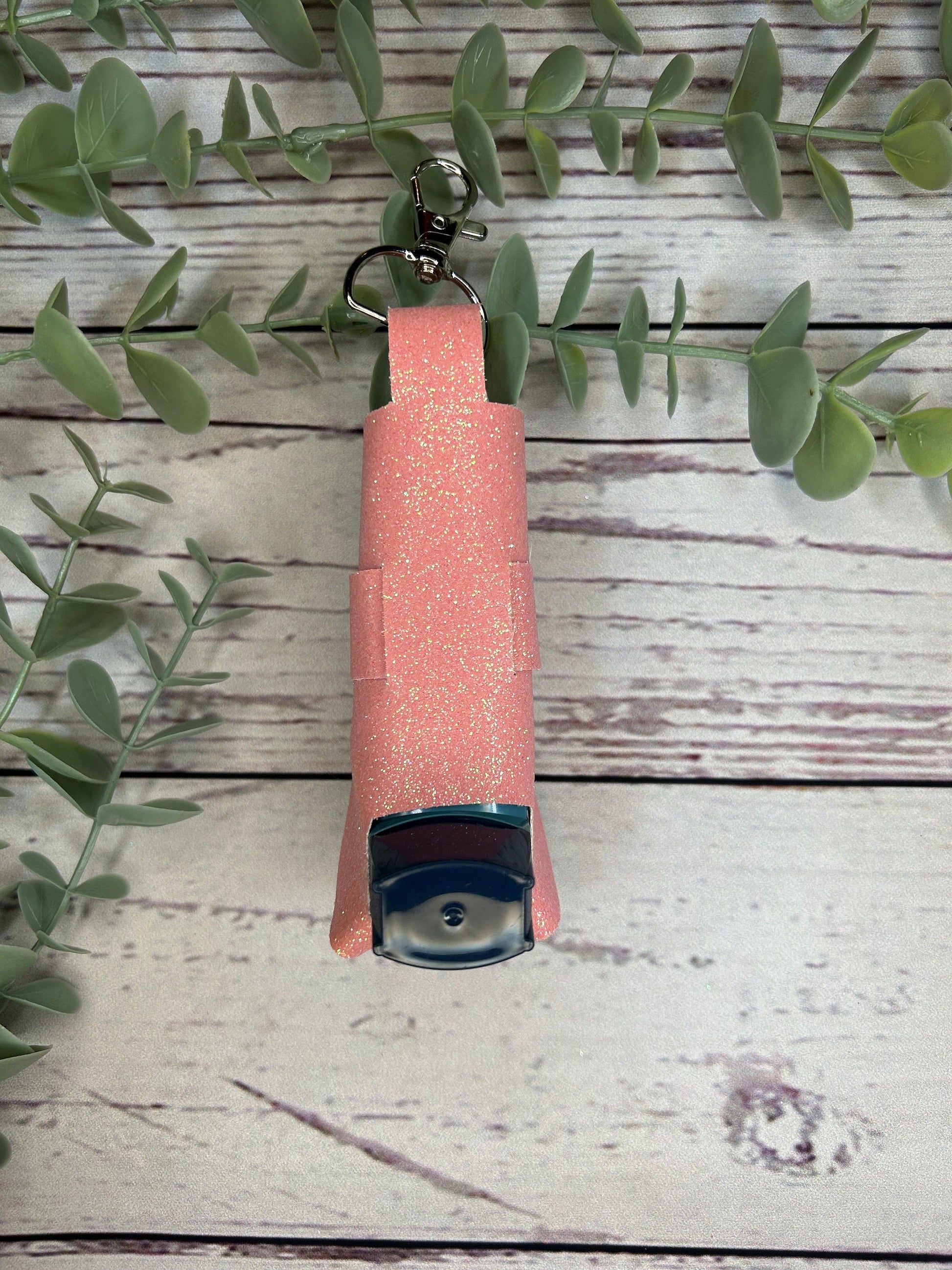 Faux Leather Inhaler Holder - LIMITED EDITION - Pink and White Flowers/Pink/Pink Glitter | Inhaler Case | Asthma Inhaler Holder | Keychain