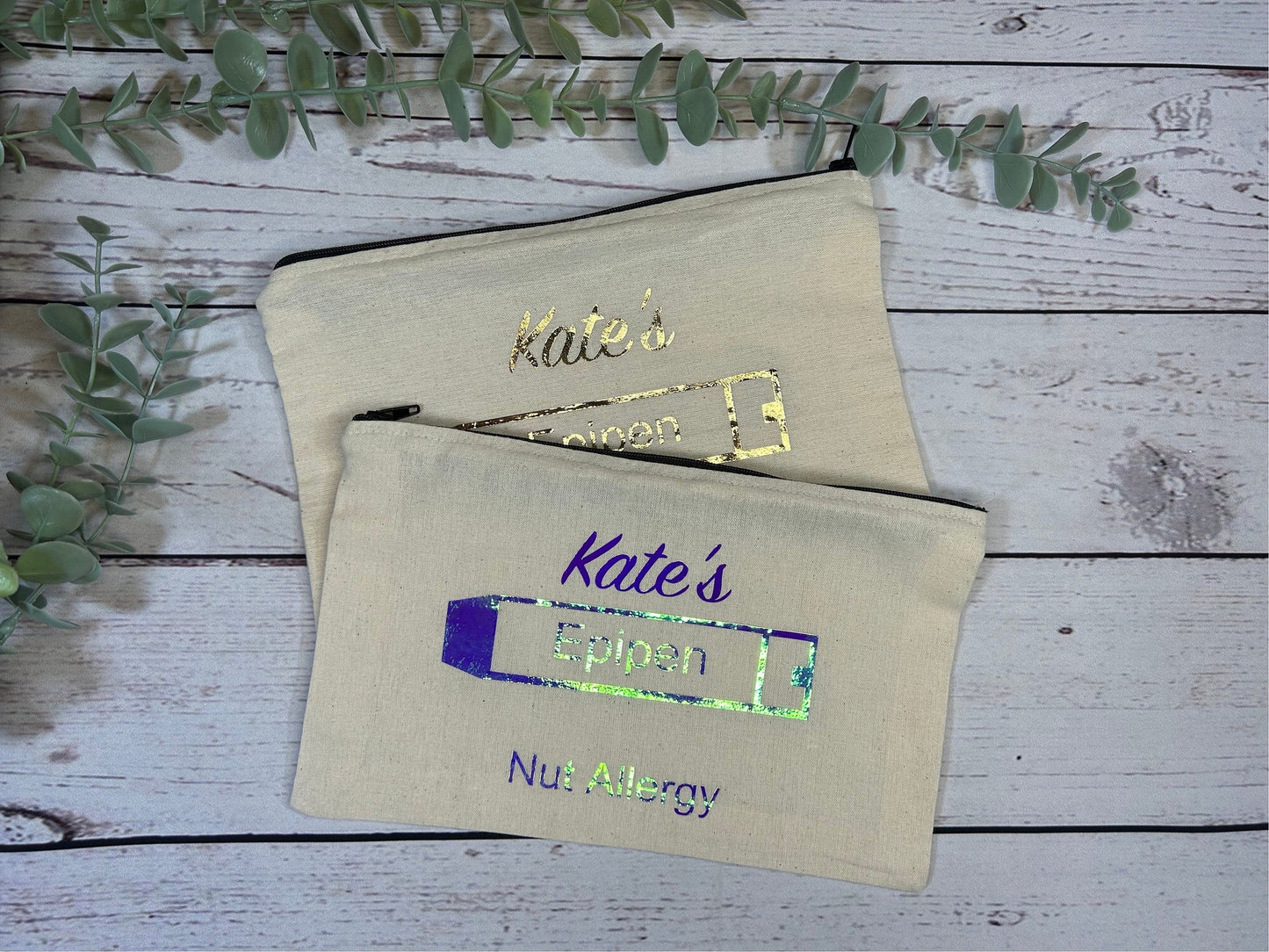 Personalised Cotton Canvas Epipen Bag | Epipen Pouch | Cotton | Medication Bag | Pink, Purple Holographic Vinyl