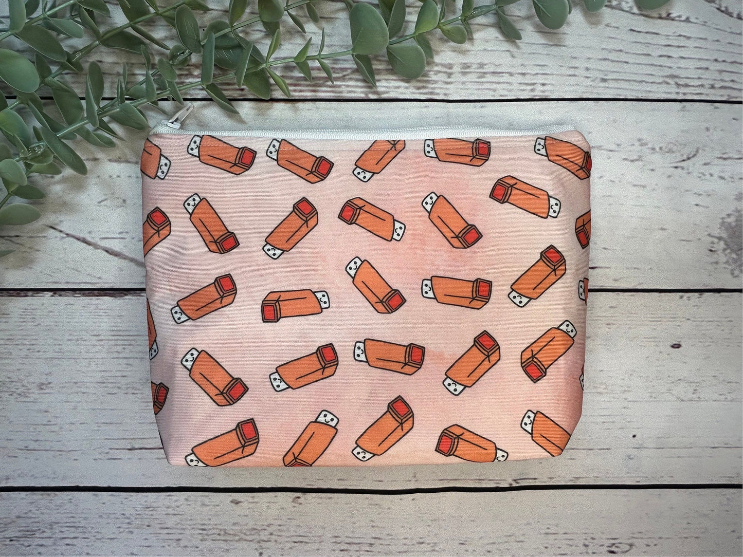 Handmade Inhaler Pattern Medication Bag - Orange | Inhaler Pouch | Asthma Bag | Puffer Pouch