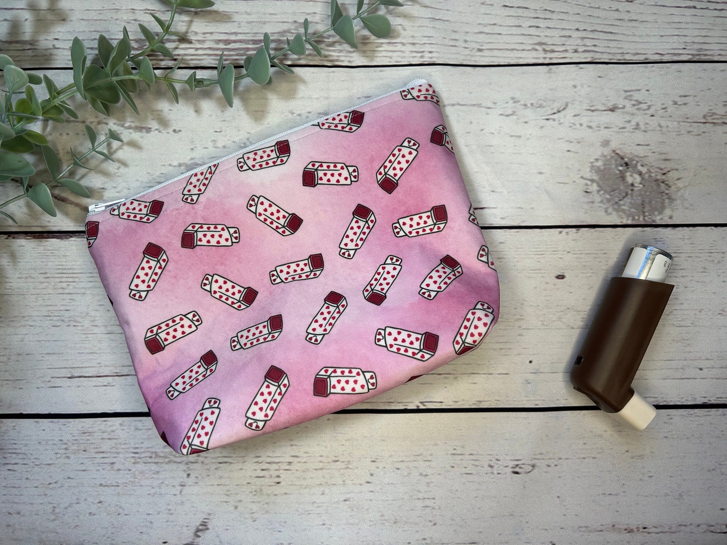 Handmade Valentine's Heart Inhaler Pattern Medication Bag | Inhaler Pouch | Asthma Bag | Puffer Pouch