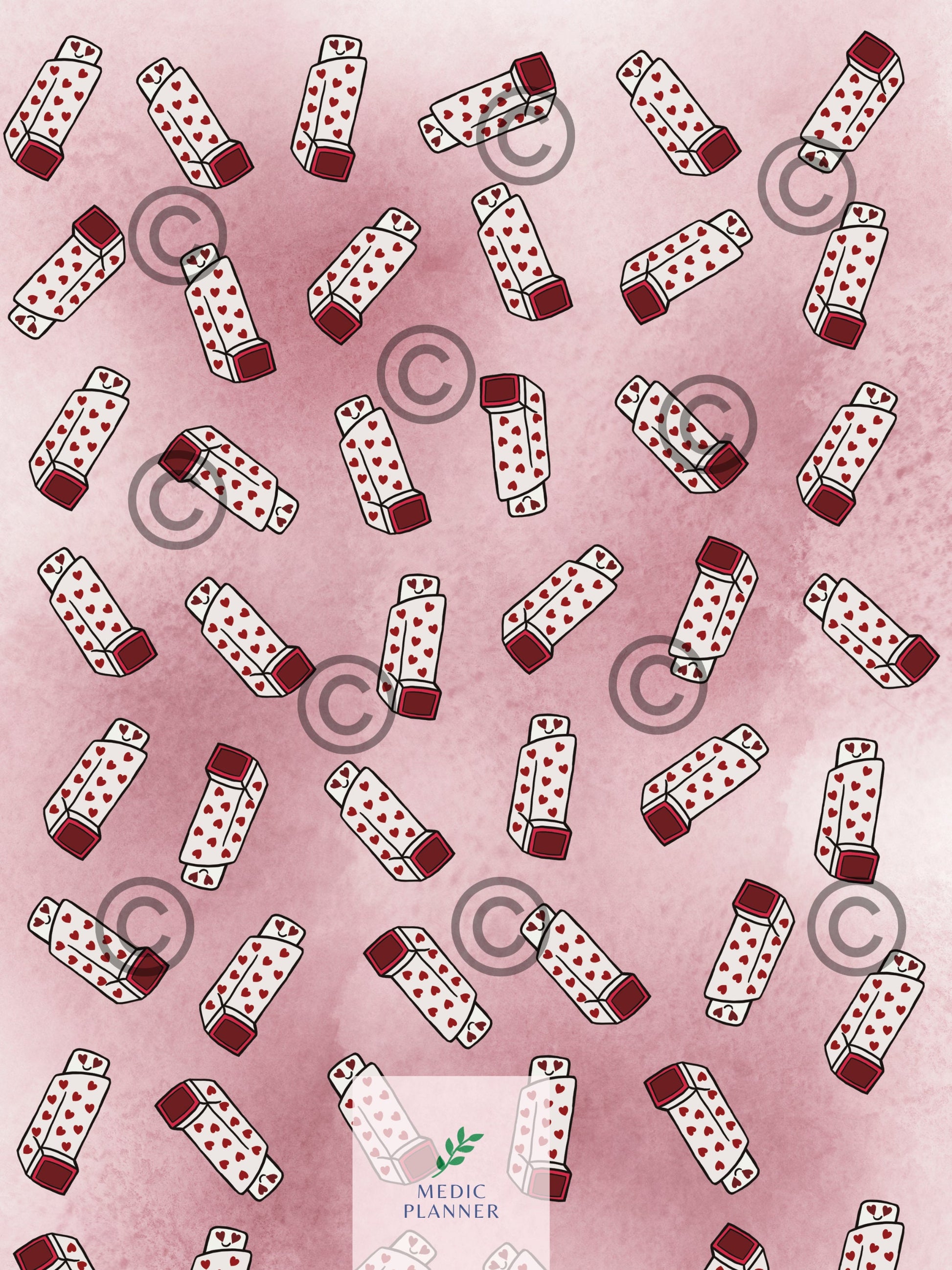 Handmade Valentine's Heart Inhaler Pattern Medication Bag | Inhaler Pouch | Asthma Bag | Puffer Pouch