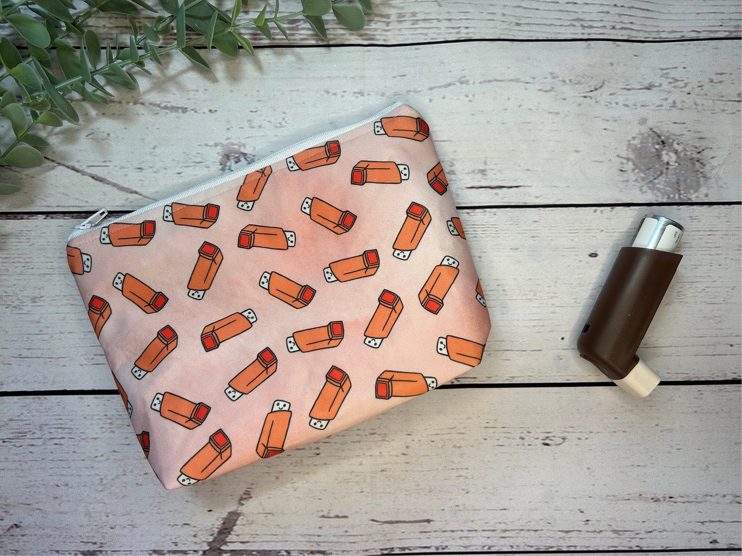 Handmade Inhaler Pattern Medication Bag - Orange | Inhaler Pouch | Asthma Bag | Puffer Pouch