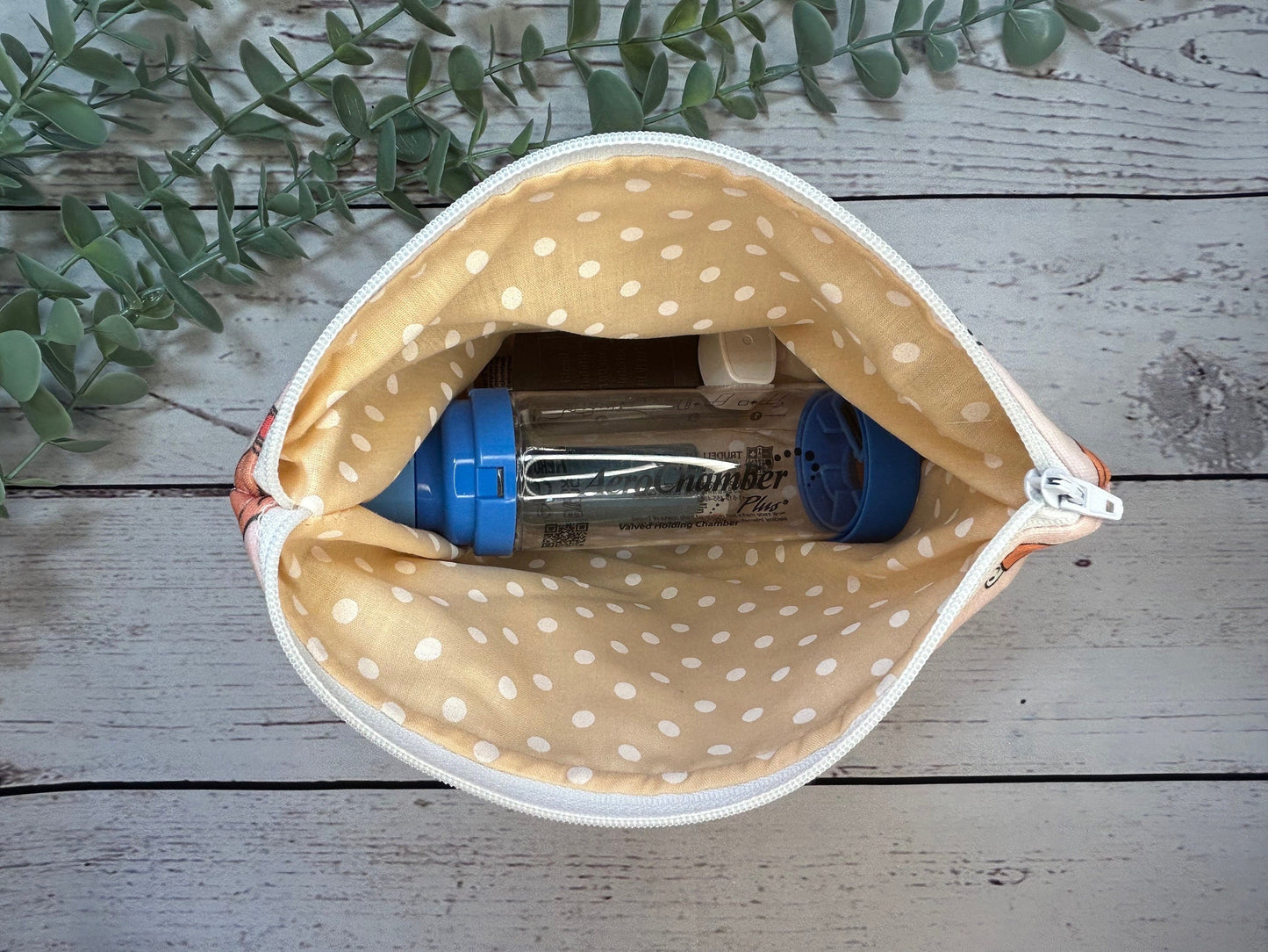 Handmade Inhaler Pattern Medication Bag - Orange | Inhaler Pouch | Asthma Bag | Puffer Pouch