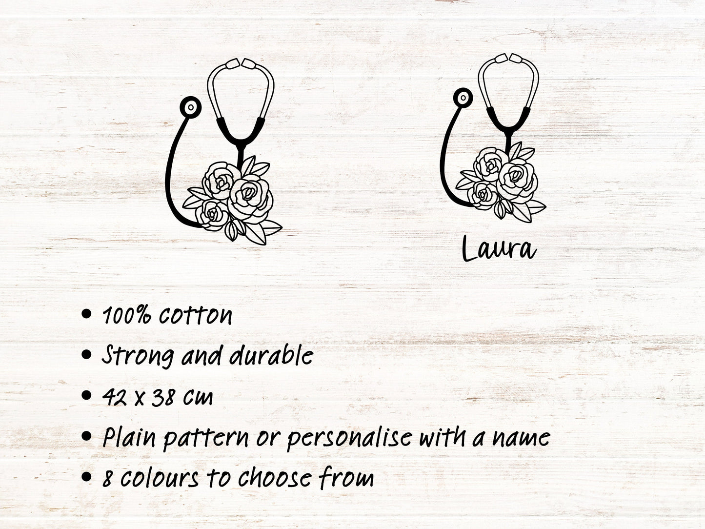 Flowery Stethoscope Tote Bag | Personalised | 100% Cotton | Medical Gift | Nurse | Doctor | Vet | Graduation
