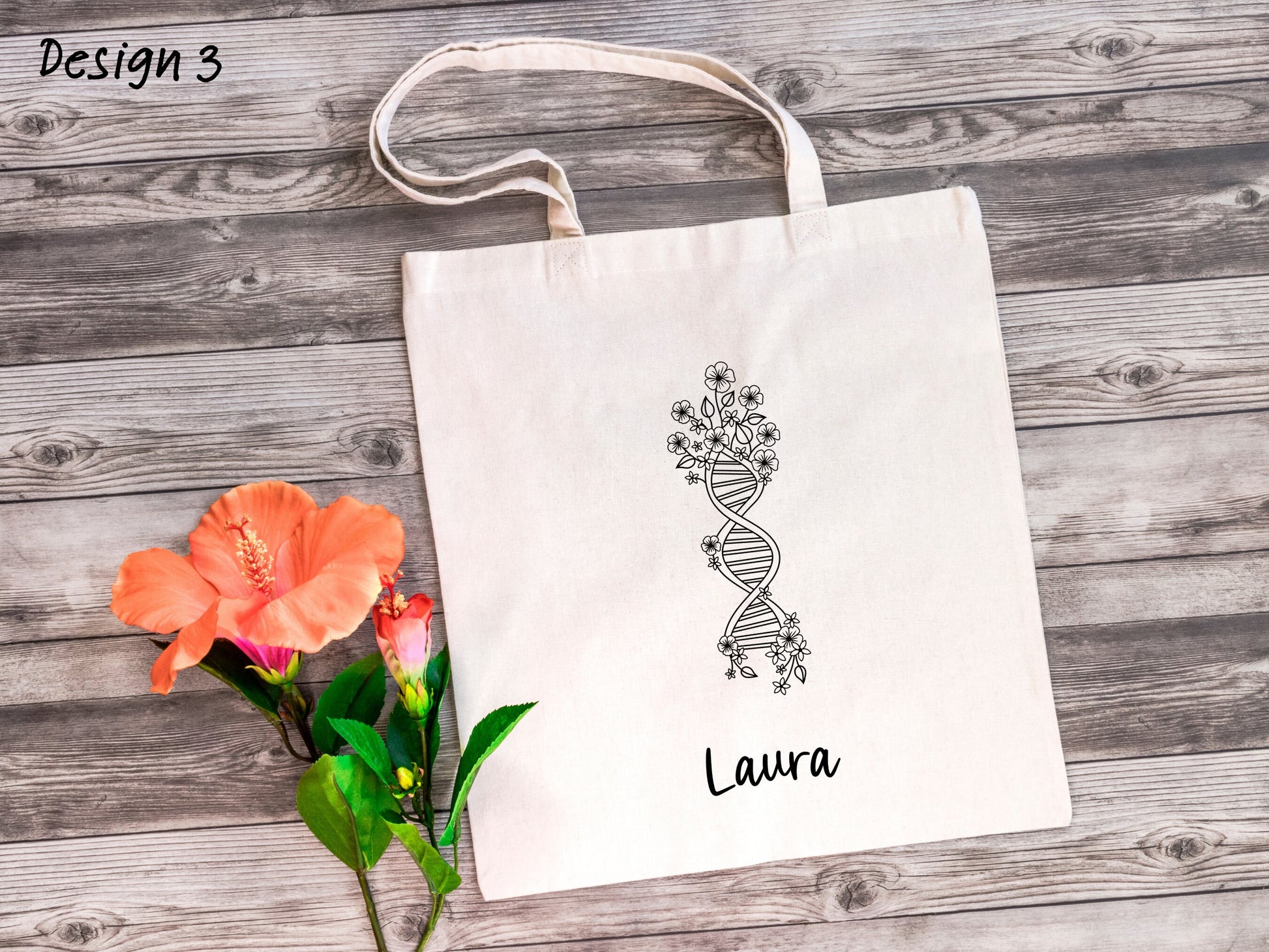 Flowery DNA Tote Bag 3 Designs | Personalised | 100% Cotton | Gift