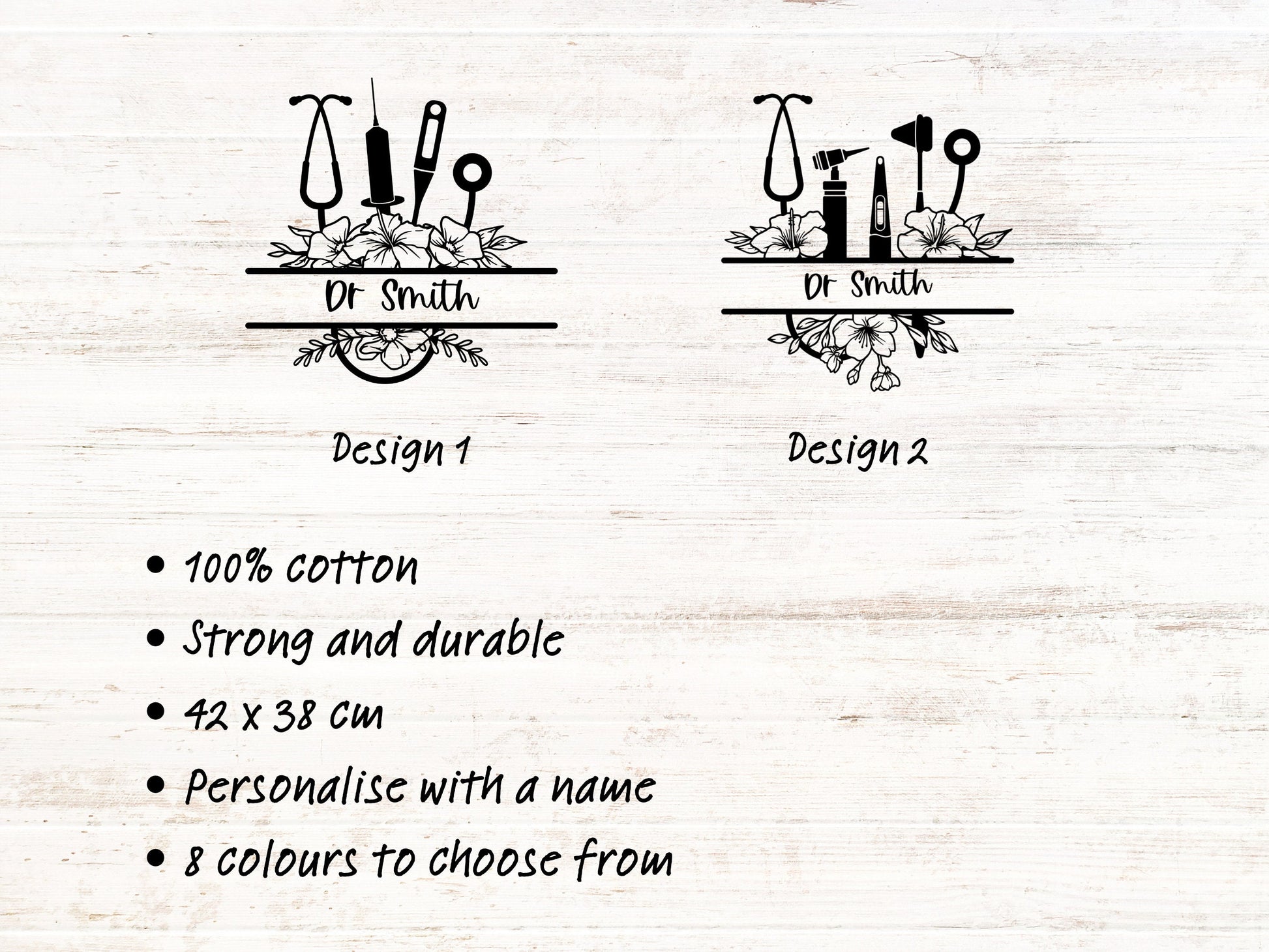 Flowery Stethoscope Medical Monogram Tote Bag | Personalised | 100% Cotton | Medical Gift | Nurse | Doctor | Vet | Graduation