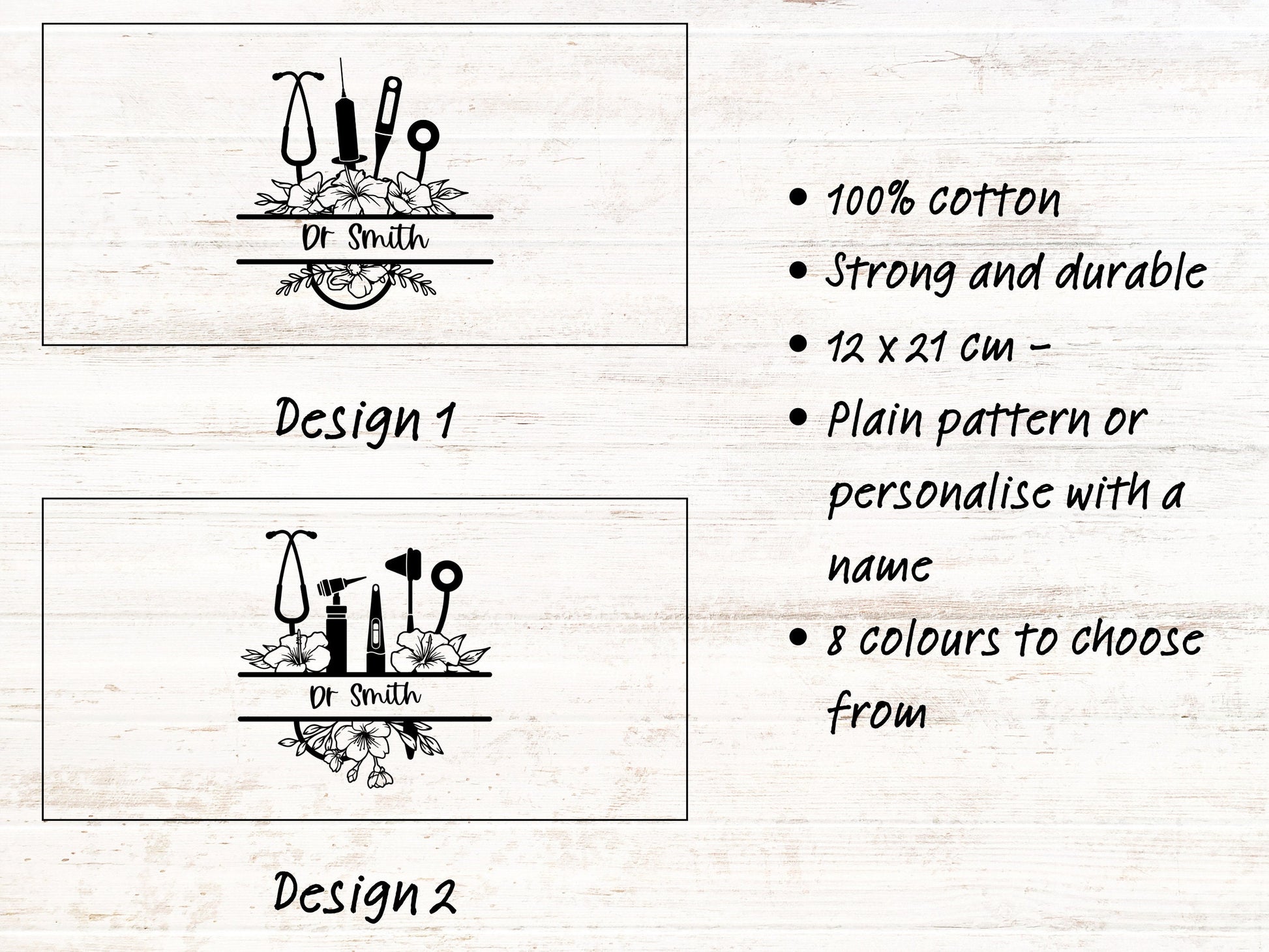 Flowery Stethoscope Medical Monogram Zip Bag | Pencil Case | Personalised | 100% Cotton | Medical Gift | Nurse | Doctor | Vet | Graduation