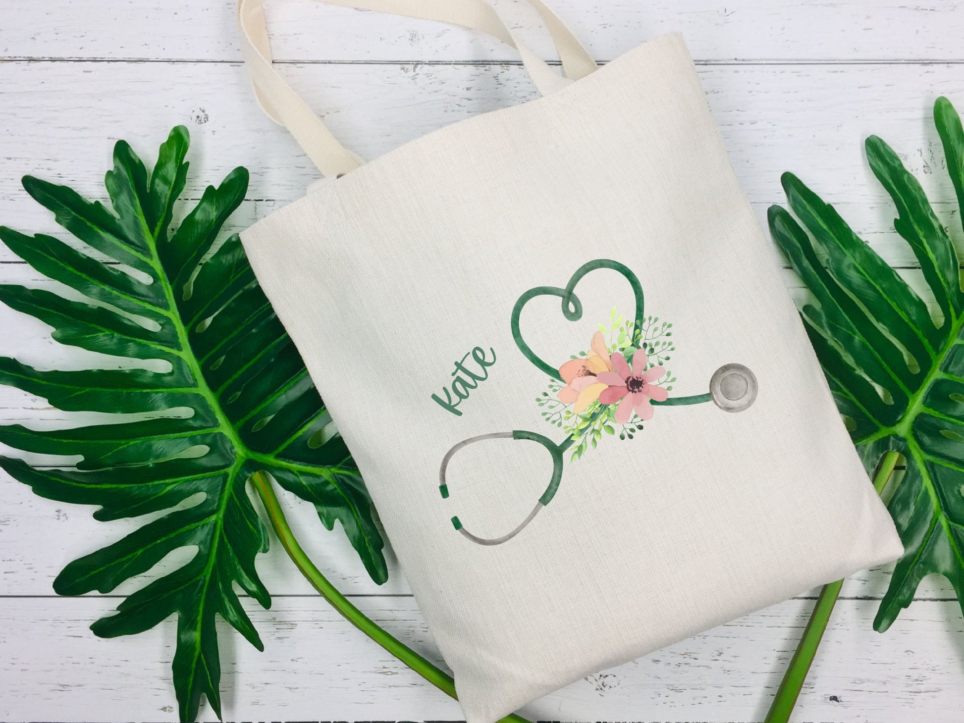 Flowery Stethoscope Tote Bag | Personalised | Medical Gift | Nurse | Doctor | Vet | Graduation