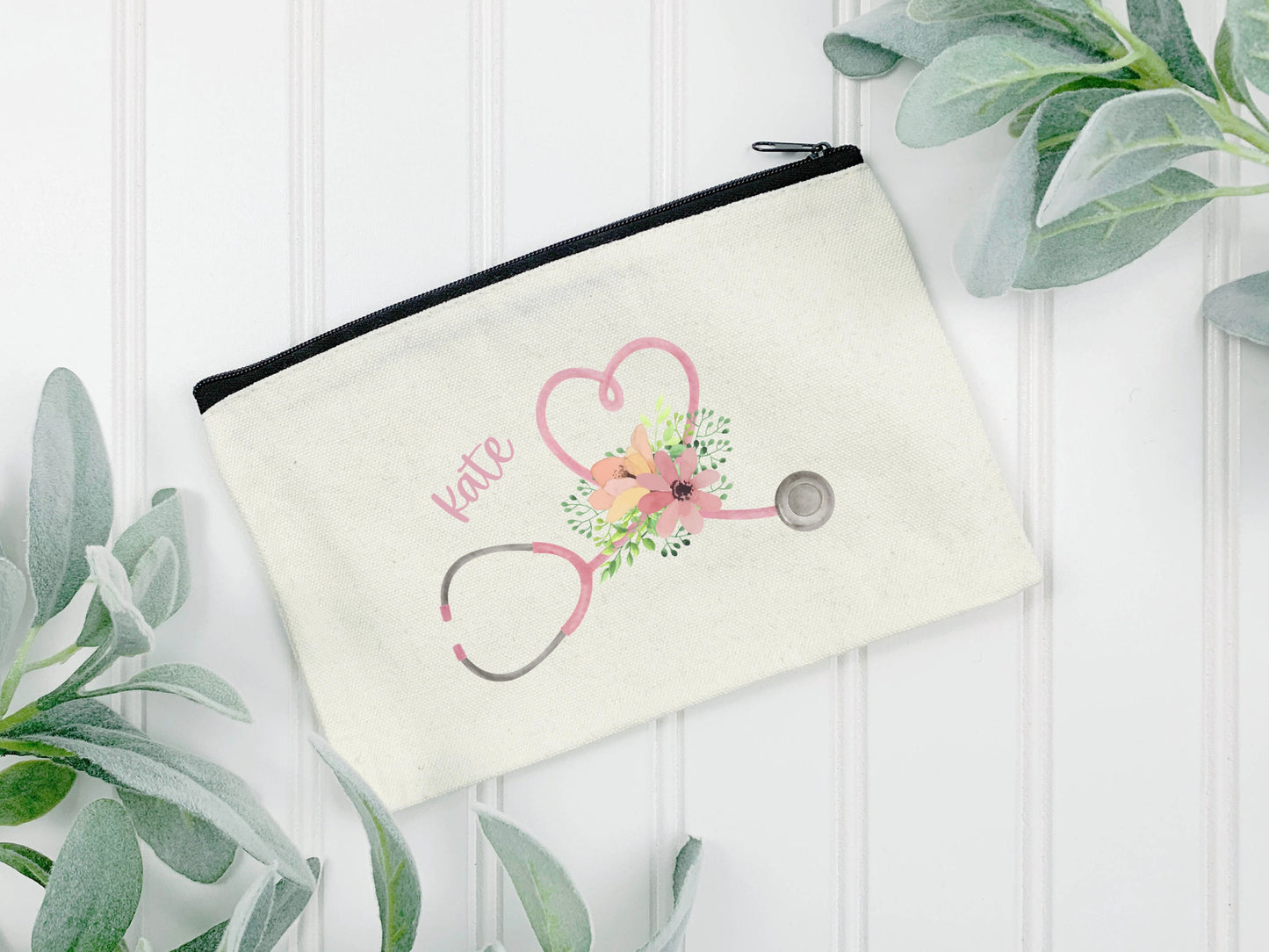 Flowery Stethoscope Zip Bag | Personalised | Medical Gift | Nurse | Doctor | Vet | Student | Graduation