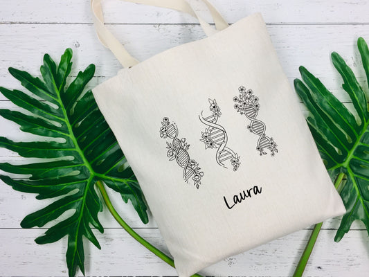Flowery DNA Tote Bag 3 Designs | Personalised | 100% Cotton | Gift