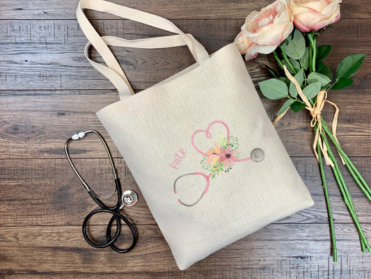 Flowery Stethoscope Tote Bag | Personalised | Medical Gift | Nurse | Doctor | Vet | Graduation