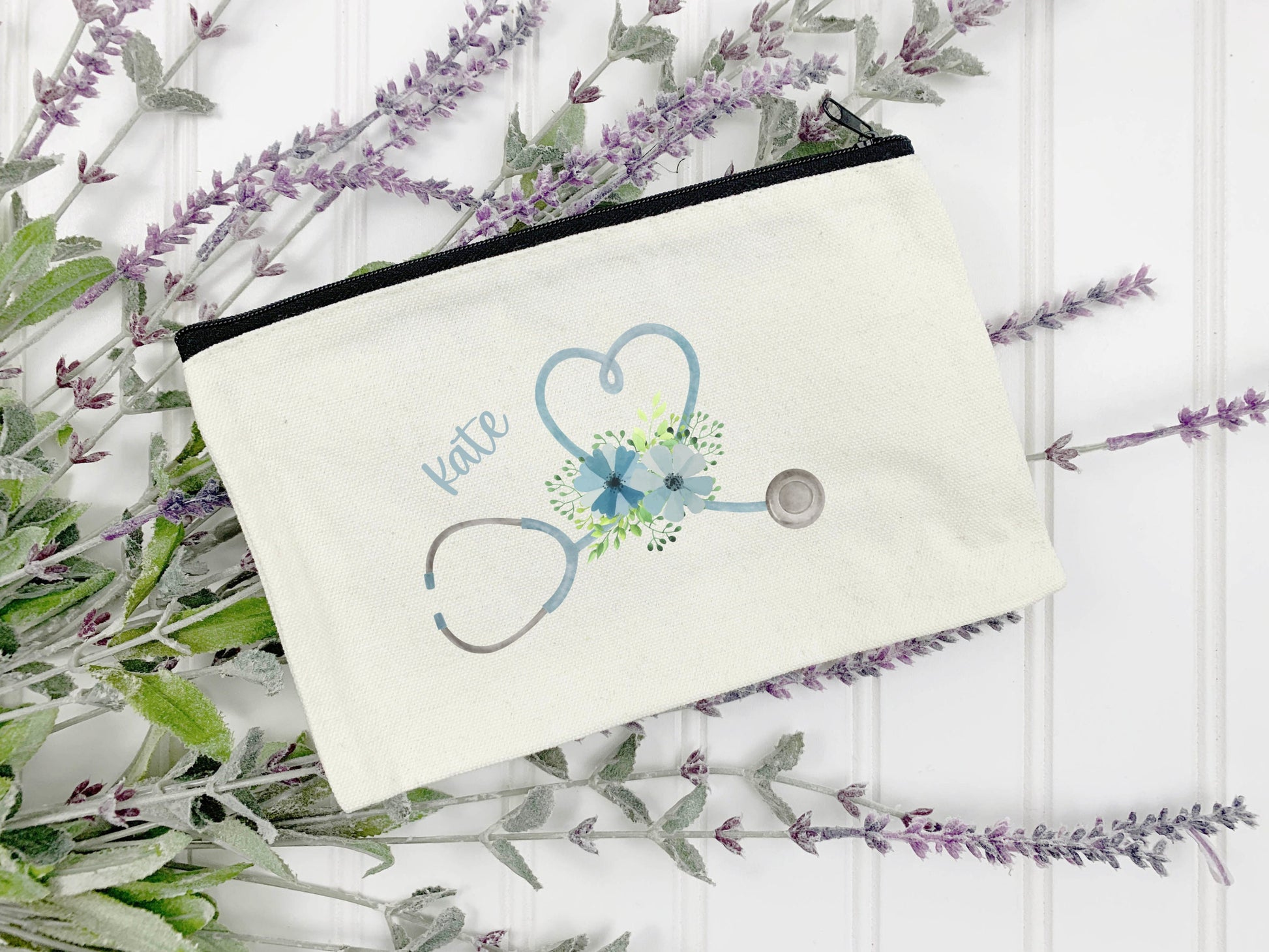Flowery Stethoscope Zip Bag | Personalised | Medical Gift | Nurse | Doctor | Vet | Student | Graduation