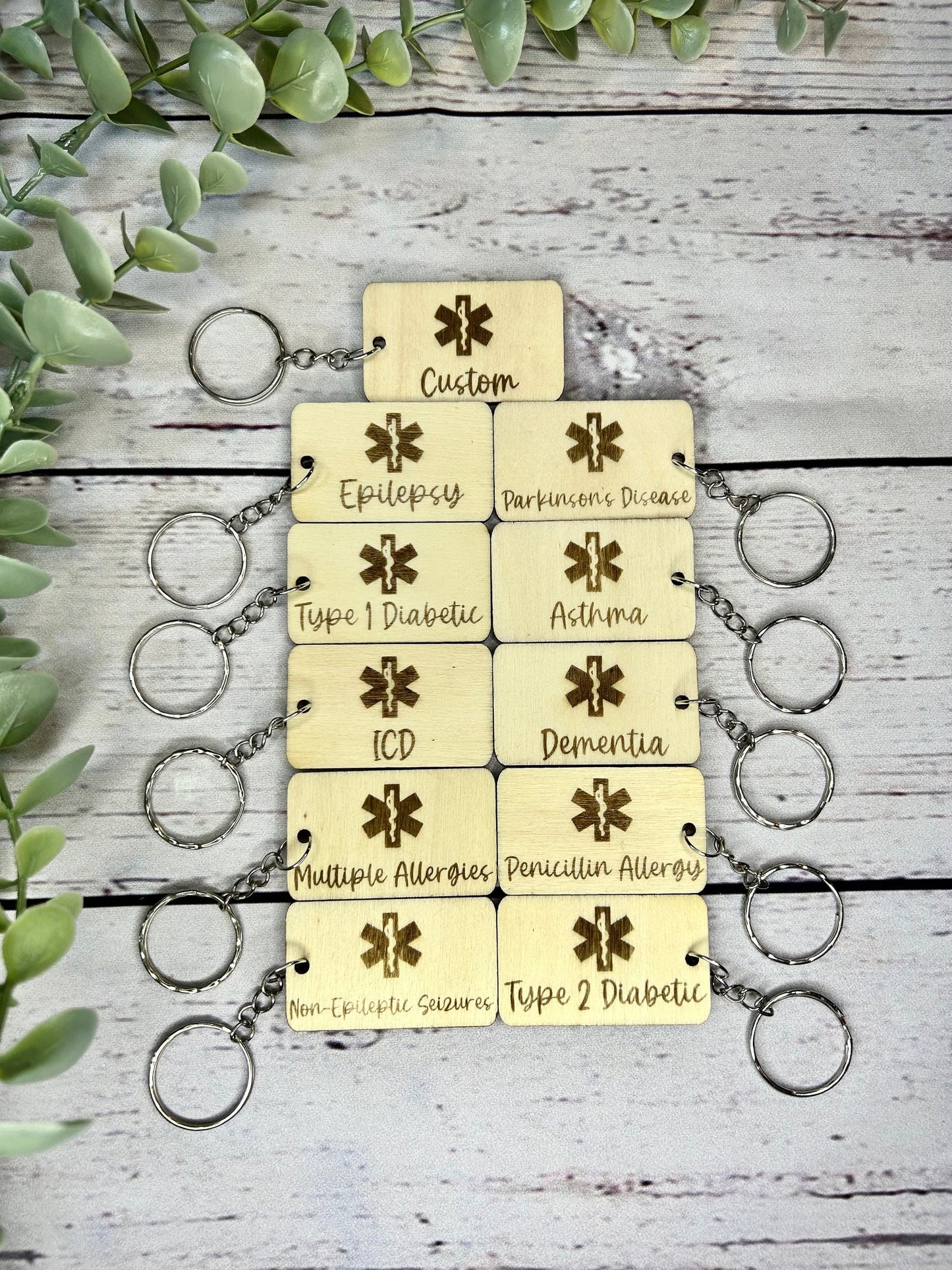 Medic Alert Keyring | Medic Alert Keychain | Personalised | Emergency Contact | Wood