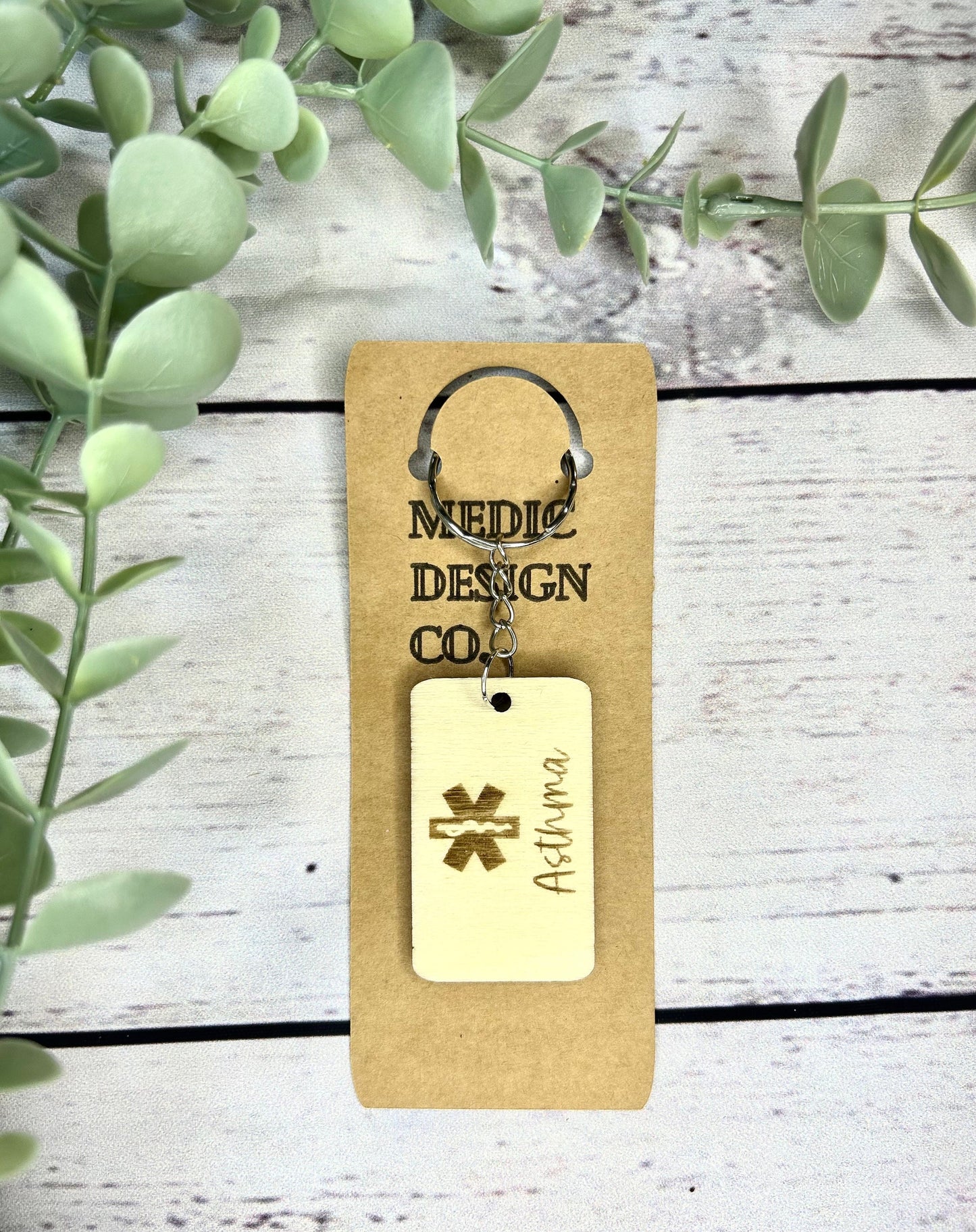 Medic Alert Keyring | Medic Alert Keychain | Personalised | Emergency Contact | Wood