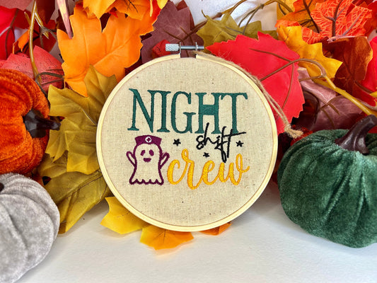 Night Shift Crew Embroidery Decoration | Medical Halloween Wall Decor | Complete Embroidery Decoration