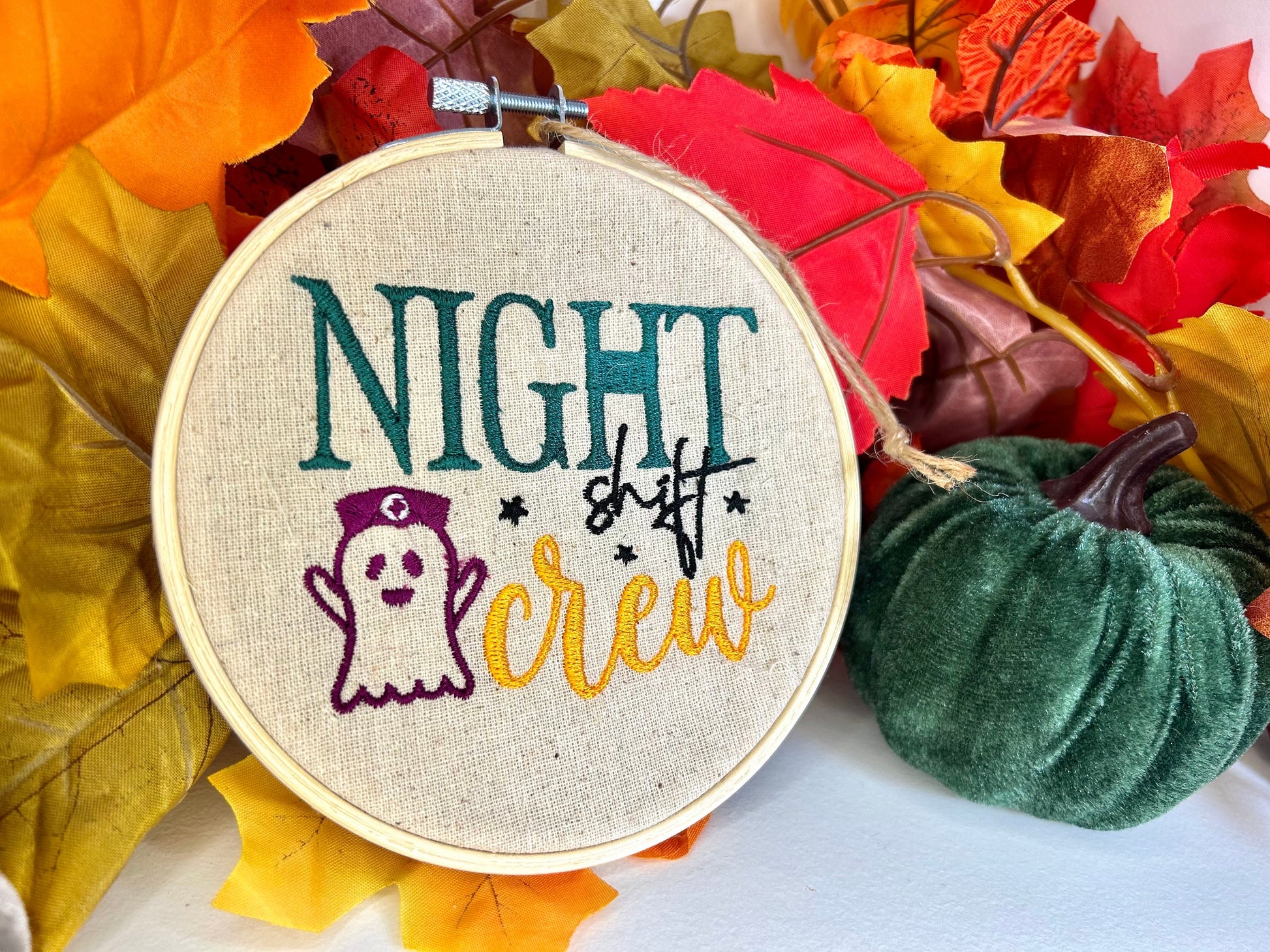 Night Shift Crew Embroidery Decoration | Medical Halloween Wall Decor | Complete Embroidery Decoration