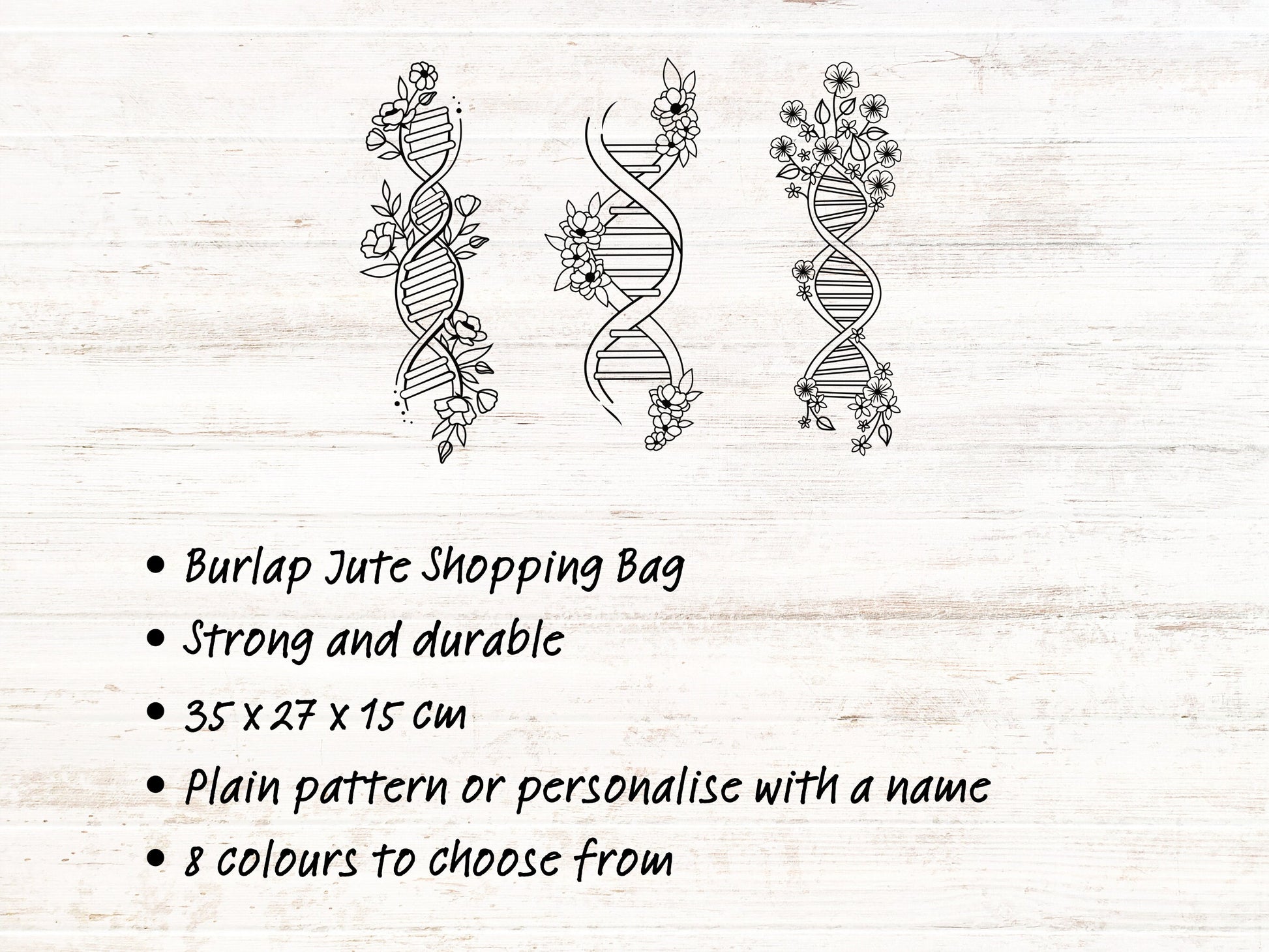 Flowery DNA Jute Bag 3 Designs | Shopping Bag | Personalised | Gift
