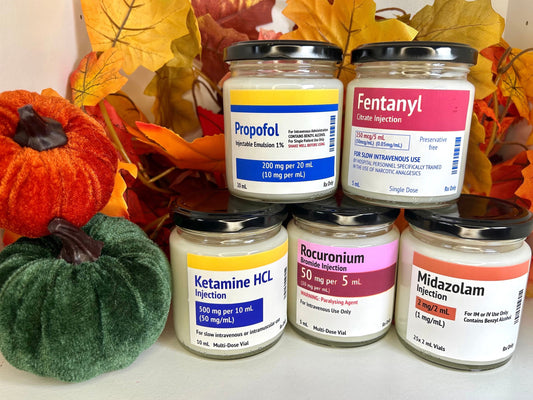 Propofol/Midazolam/Ketamine Label Autumn Scents Candle | Soy and Coconut Wax | Medic Gift | Anaesthetics | 180g | 6 oz