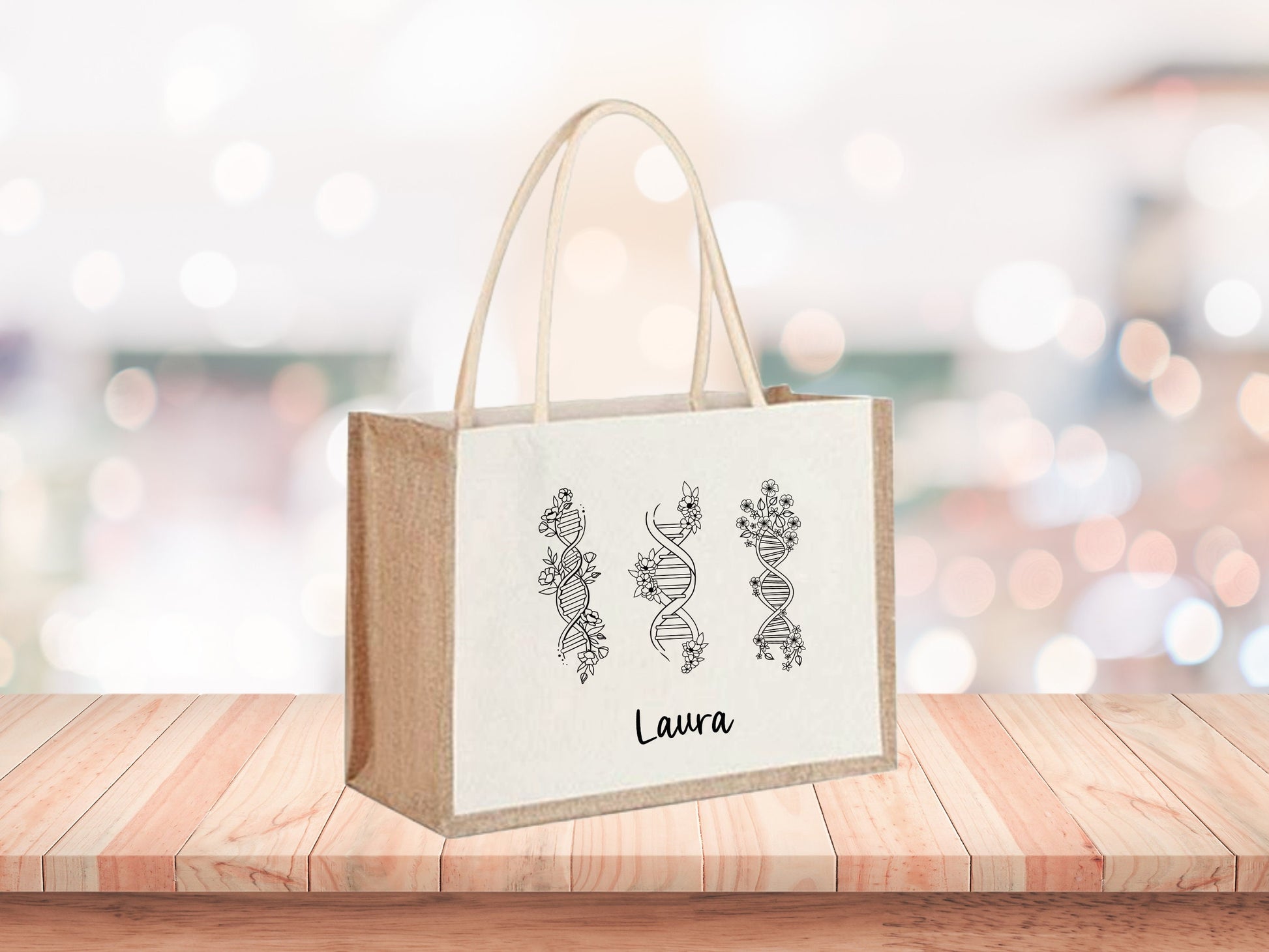 Flowery DNA Jute Bag 3 Designs | Shopping Bag | Personalised | Gift