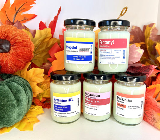 Propofol/Midazolam/Ketamine Label Autumn Scents Mini Candle | Soy and Coconut Wax | Medic Gift | Anaesthetics | 90g | 3 oz