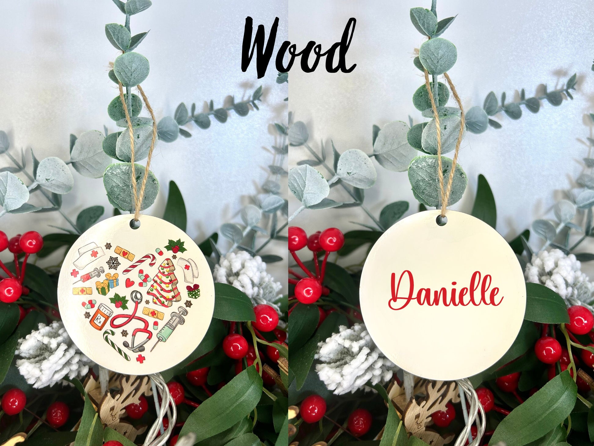 Heart Medical Icons Christmas Ornament | Wood | Ceramic