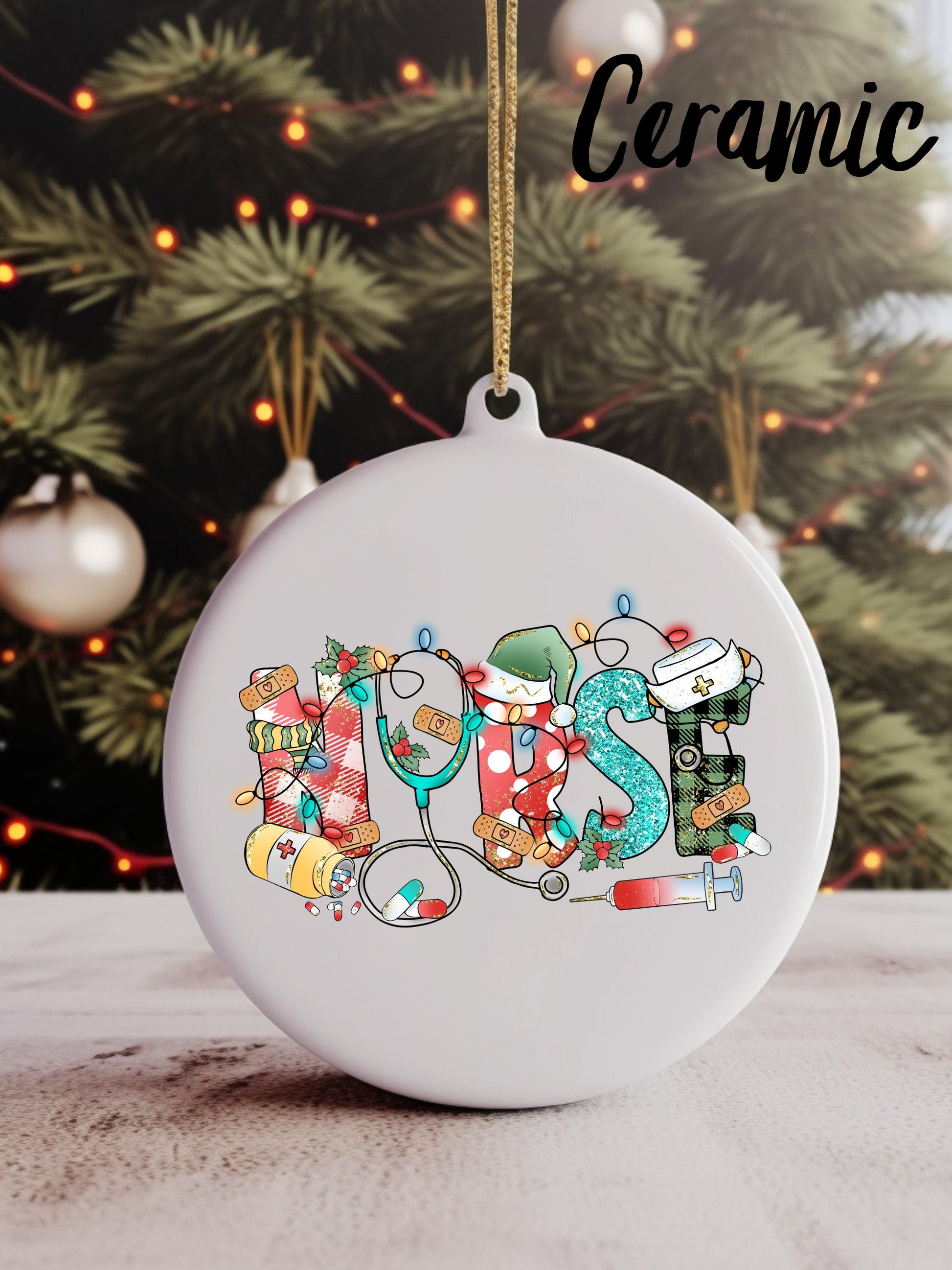 Nurse Christmas Ornament | Wood | Ceramic